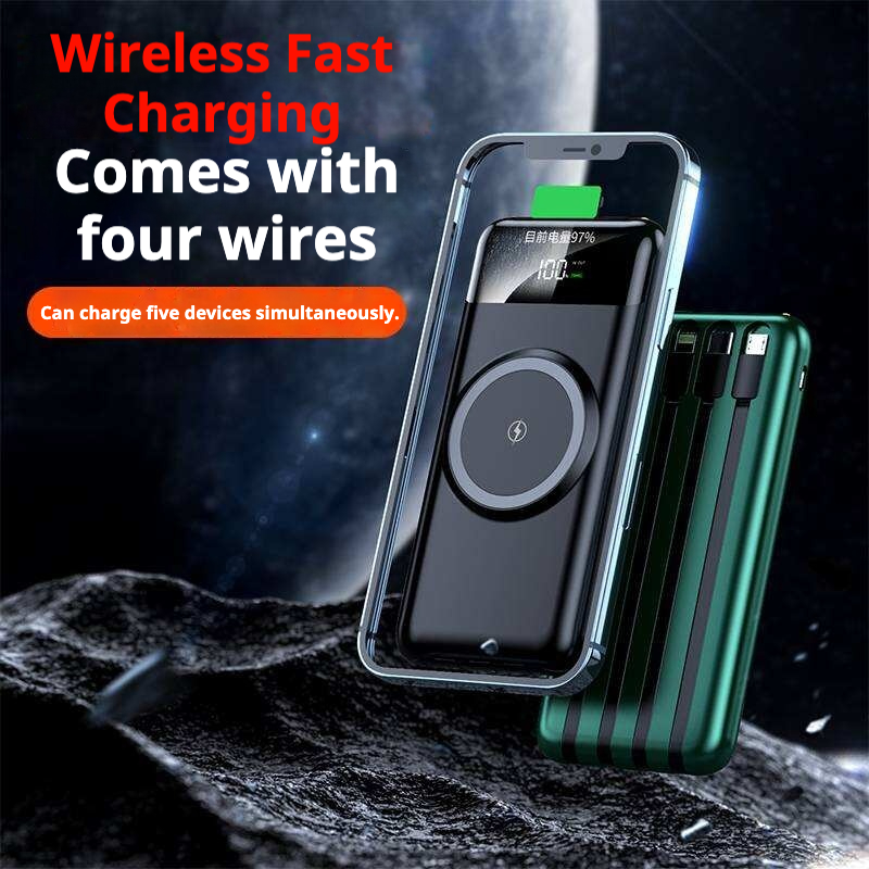 KP-711 Best-selling 10,000mAh Power Bank With Digital Battery Display Wireless Charging And 4 Built-in Cables In Stock photo 3