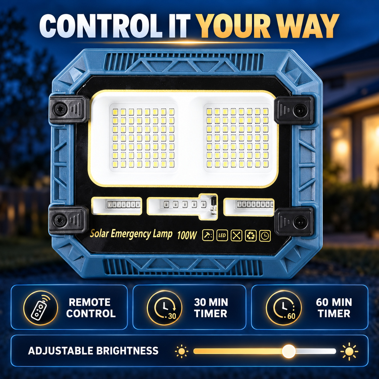 Solar Powered Rechargeable Battery Display 18650 W8113 1 Remote Control LED Flood Light Red Blue photo 7