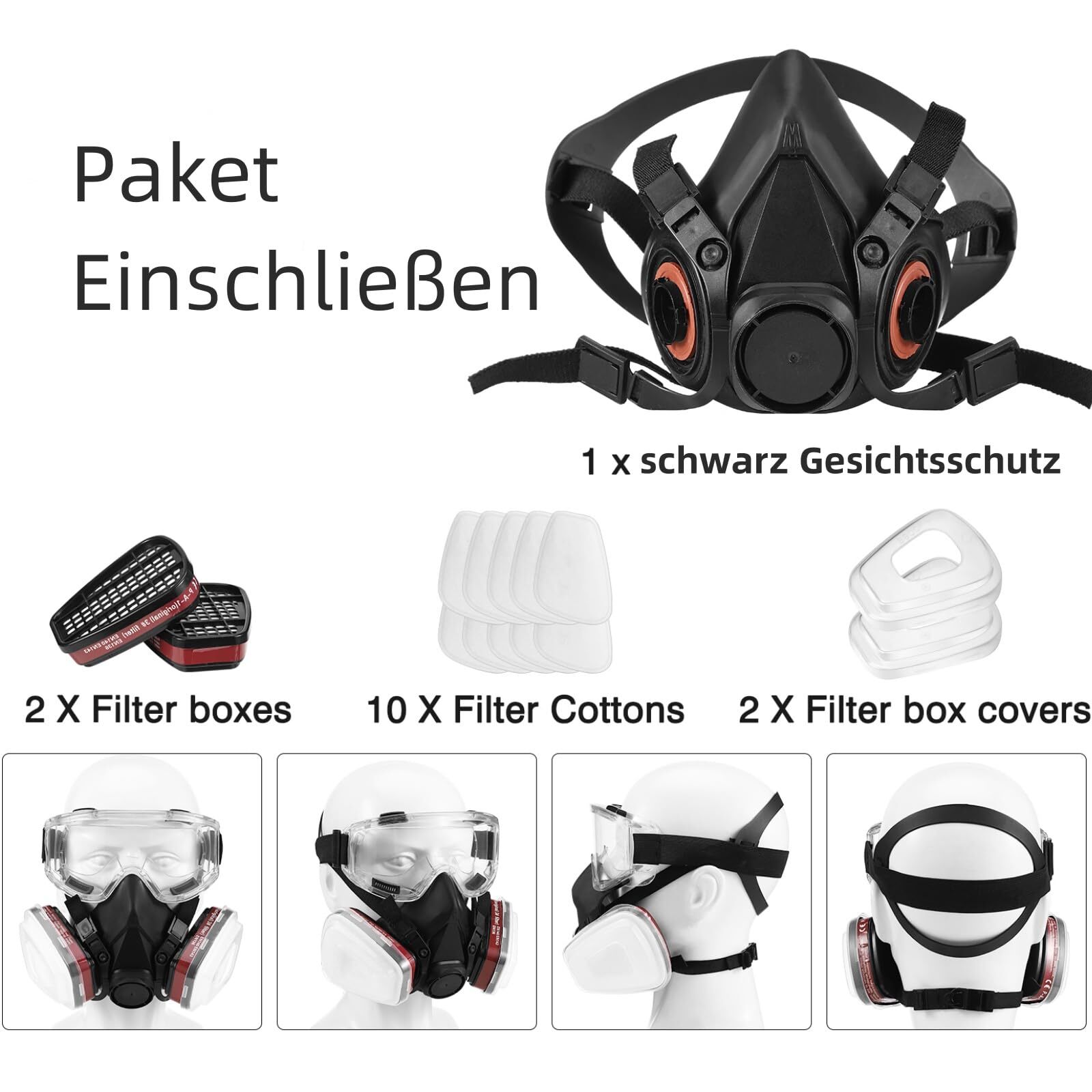 6001 Atemschutz Halbmaske Gasmaske Staubmaske Lackiermaske Mit Wechselfilter photo 4