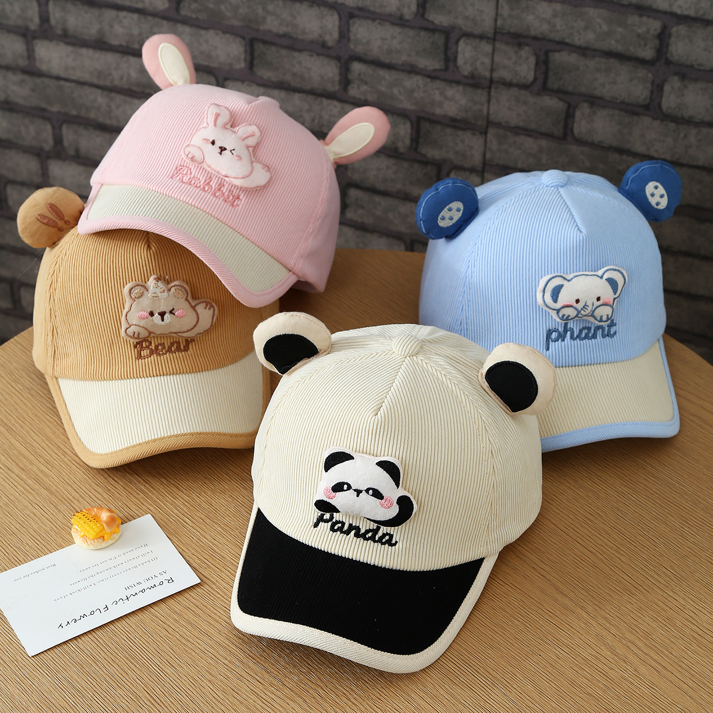The Autumn Baby Children's Cute Animal Three-dimensional Ear Corduroy Baseball Cap Is Suitable For Daily Outings And Shopping Trips. photo 1