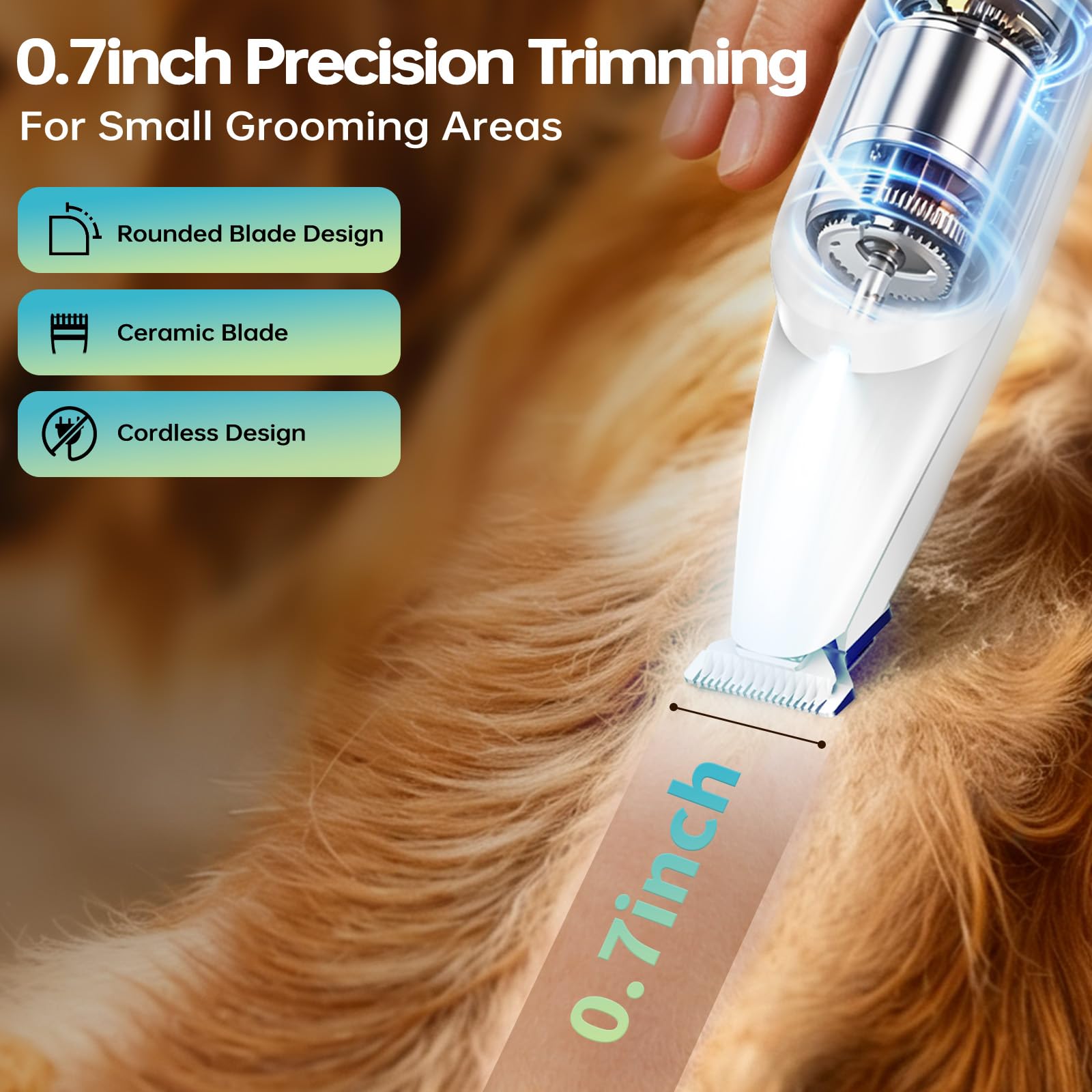 Upgrade Dog Paw Trimmer, Cordless Pet Clippers For Dogs Cats With LED Light Low Noise, Dual-Speed, IP68 Waterproof, 0.7inch Safe Blade Dog Grooming Clippers For Paws, Ears, Face, Rump, USB-C Rechagebl photo 6