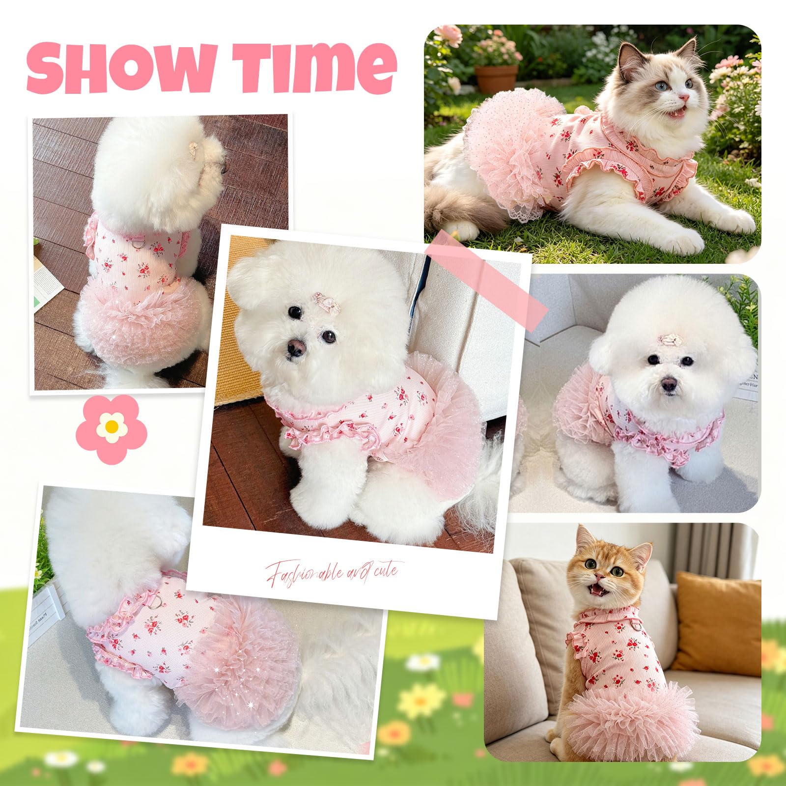 Dog Dresses For Small Dogs Girl,Floral Dog Tutu Dress,Pet Clothes For Puppy Small Cats Cute Dog Princess Skirt For Female Pet Birthday Party Outfit photo 8