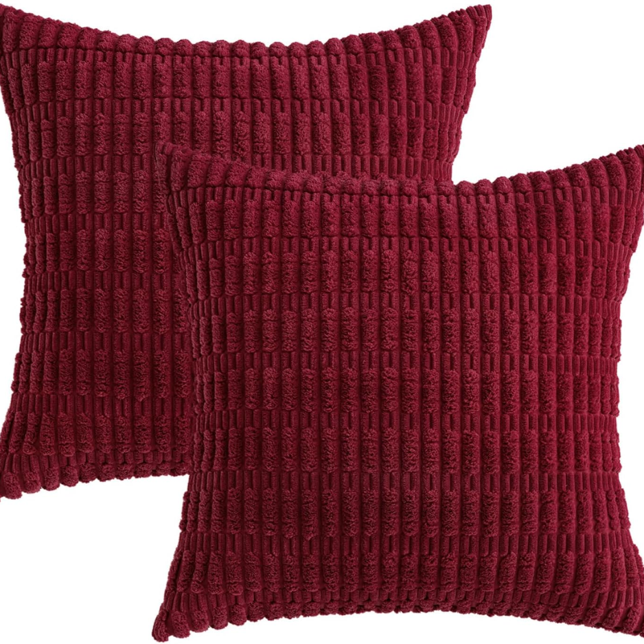Christmas Corduroy Decorative Throw Pillow Covers 18x18 Burgundy photo 6
