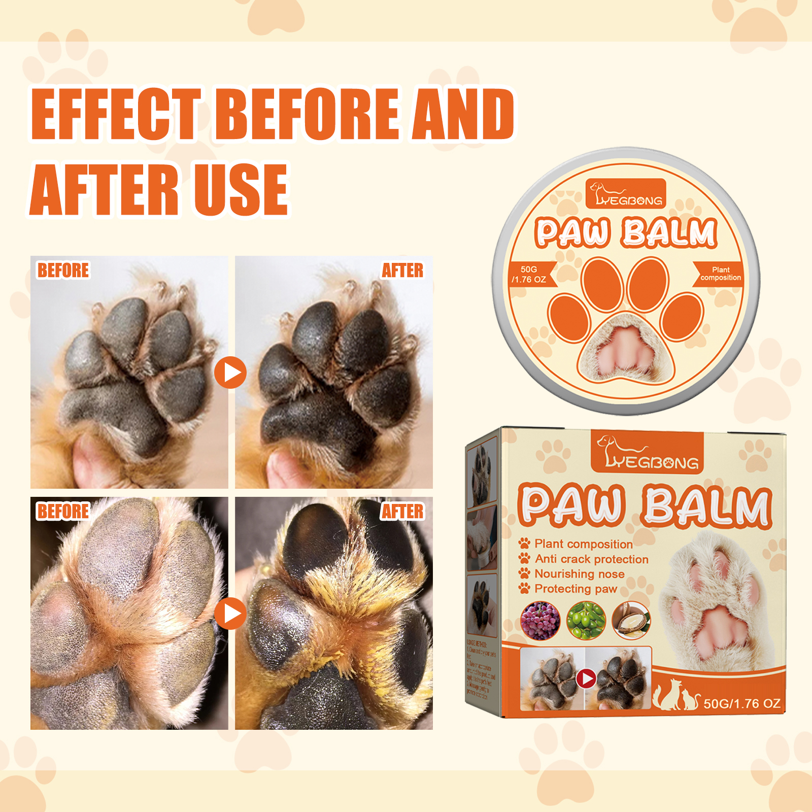 Yegbong Pet Moisturizing Paw Care Cream, Cats And Dogs Universal Moisturizing Feet Soles Meat Pad Cracked Care Cream photo 5