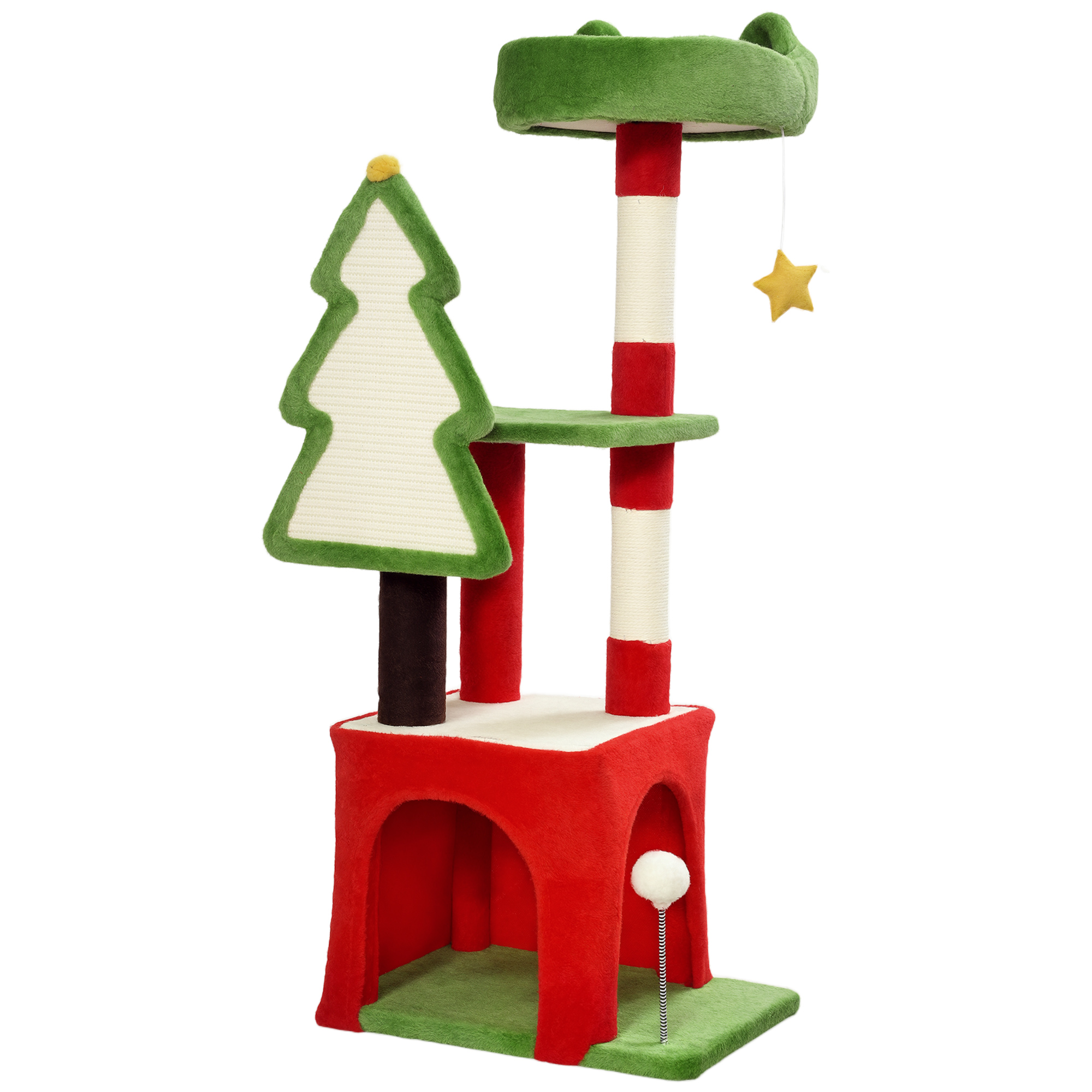 PawHut Christmas Cat Tree, 120cm Cat Tower With Scratching Post & Board, Platform, Toys, Green photo 6