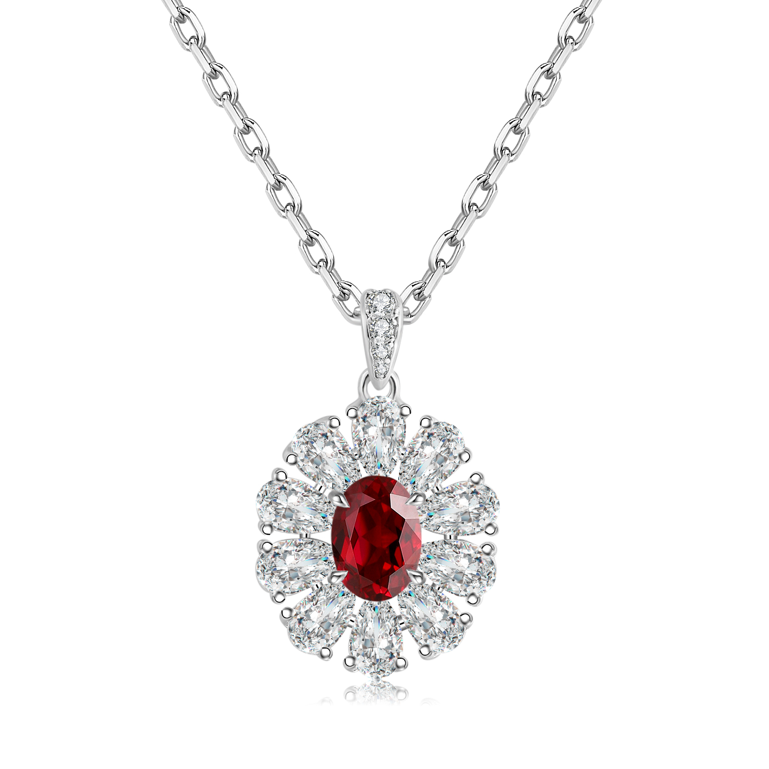 S925 Silver 4.0g Lab-Created Gemstone Necklace, 7x5mm Pendant, 5 Colors, 40&5cm photo 1