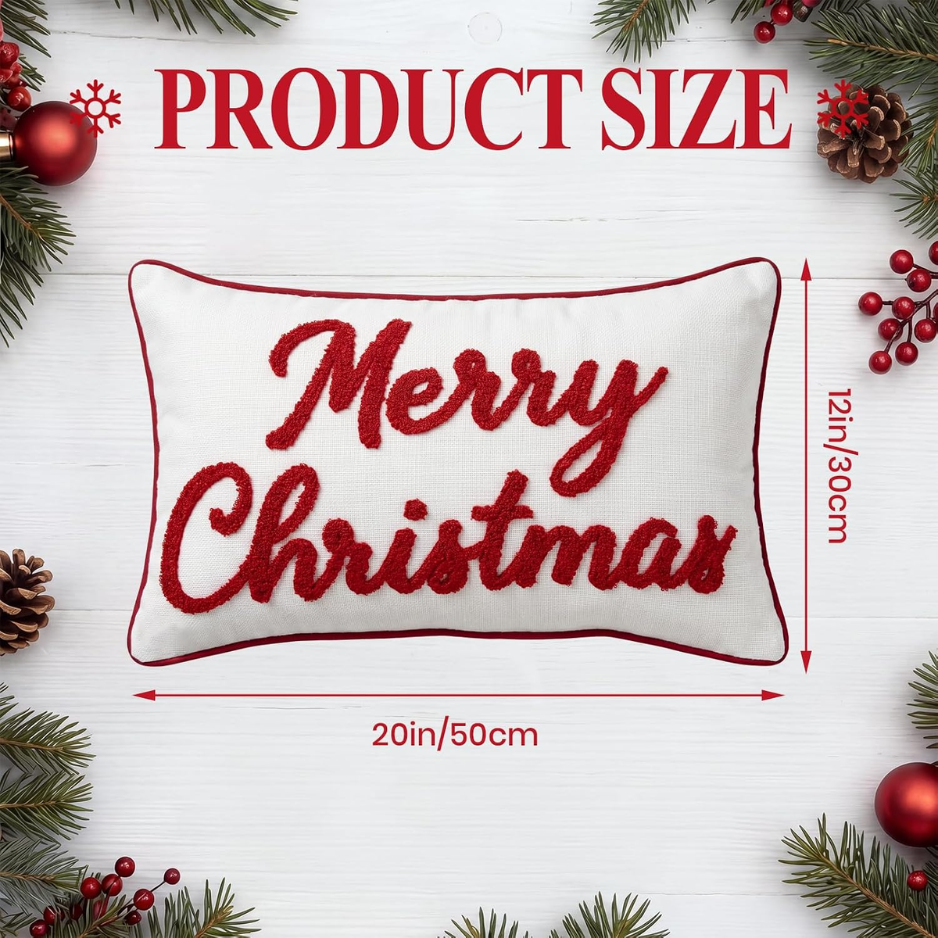 Merry Christmas Embroidered Throw Pillow Cover, Holiday Lumbar Cushion Case For Sofa Couch photo 5