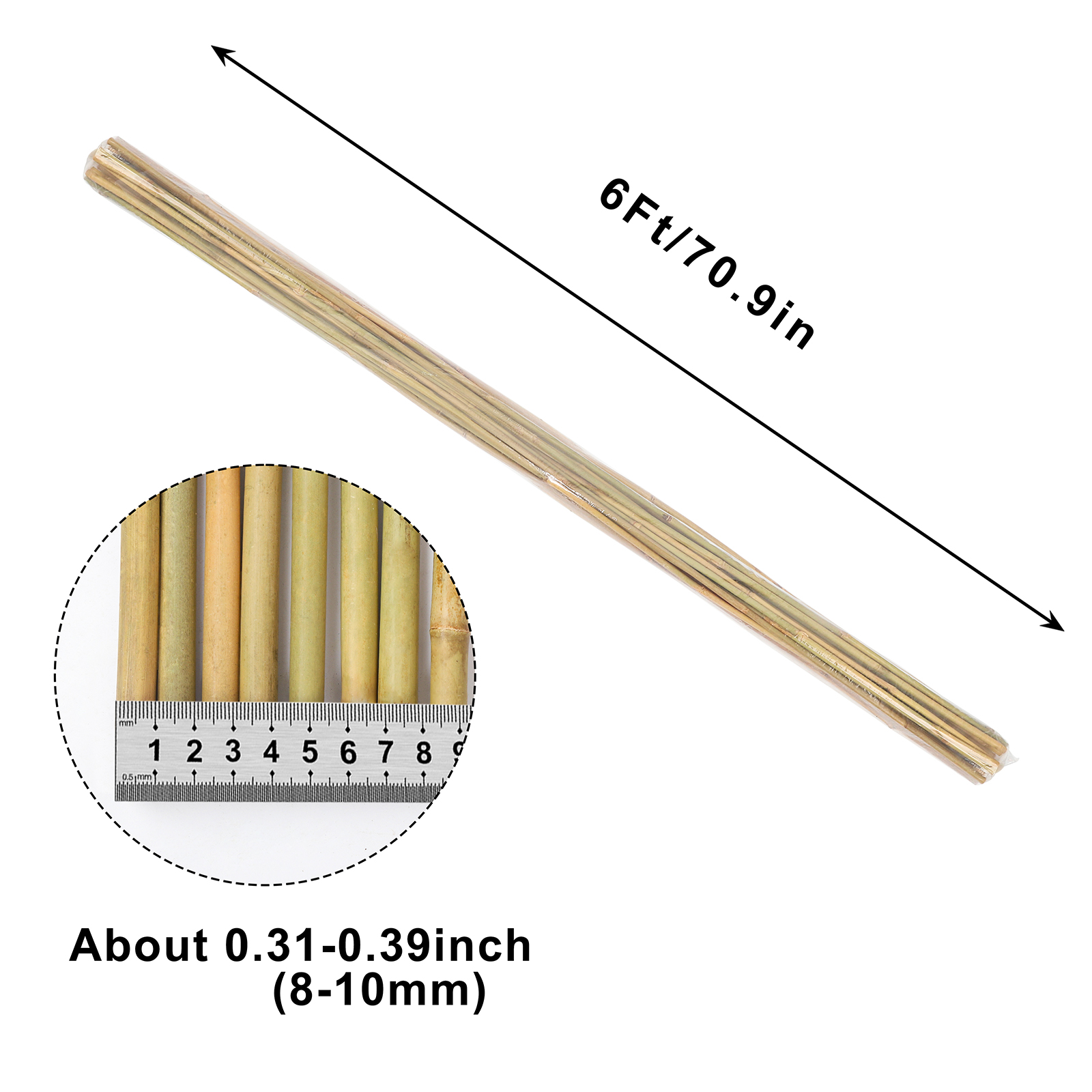 6FT,Diameter 8mm - 10mm Natural Bamboo Plant Stake, Sturdy Bamboo Poles, Durable Plant Bamboo Stake, Garden Climbing Plant Bracket 15pcs. Self-pickup Only photo 1