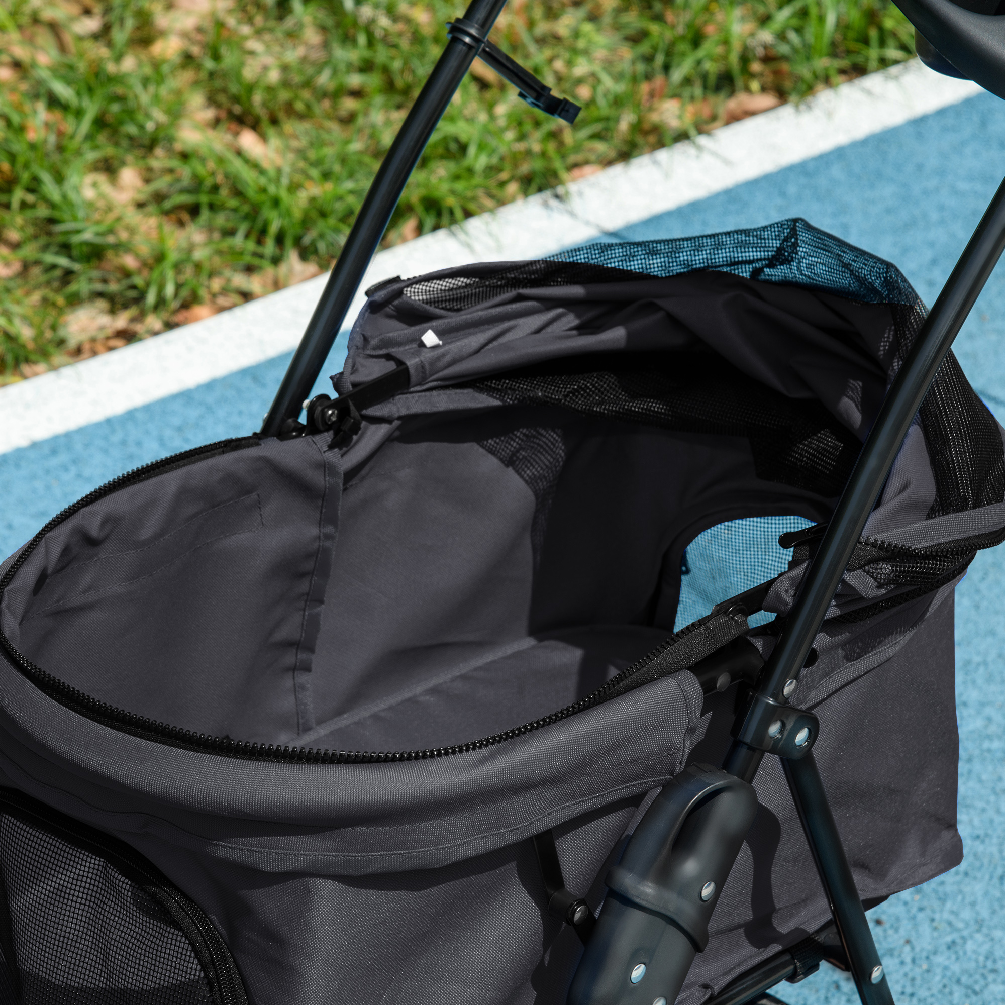 PawHut Dog Pram Dog Stroller Foldable Pet Pushchair With 4 Wheels, Safety Leashes, Cup Holder For Small Dogs, Black photo 2
