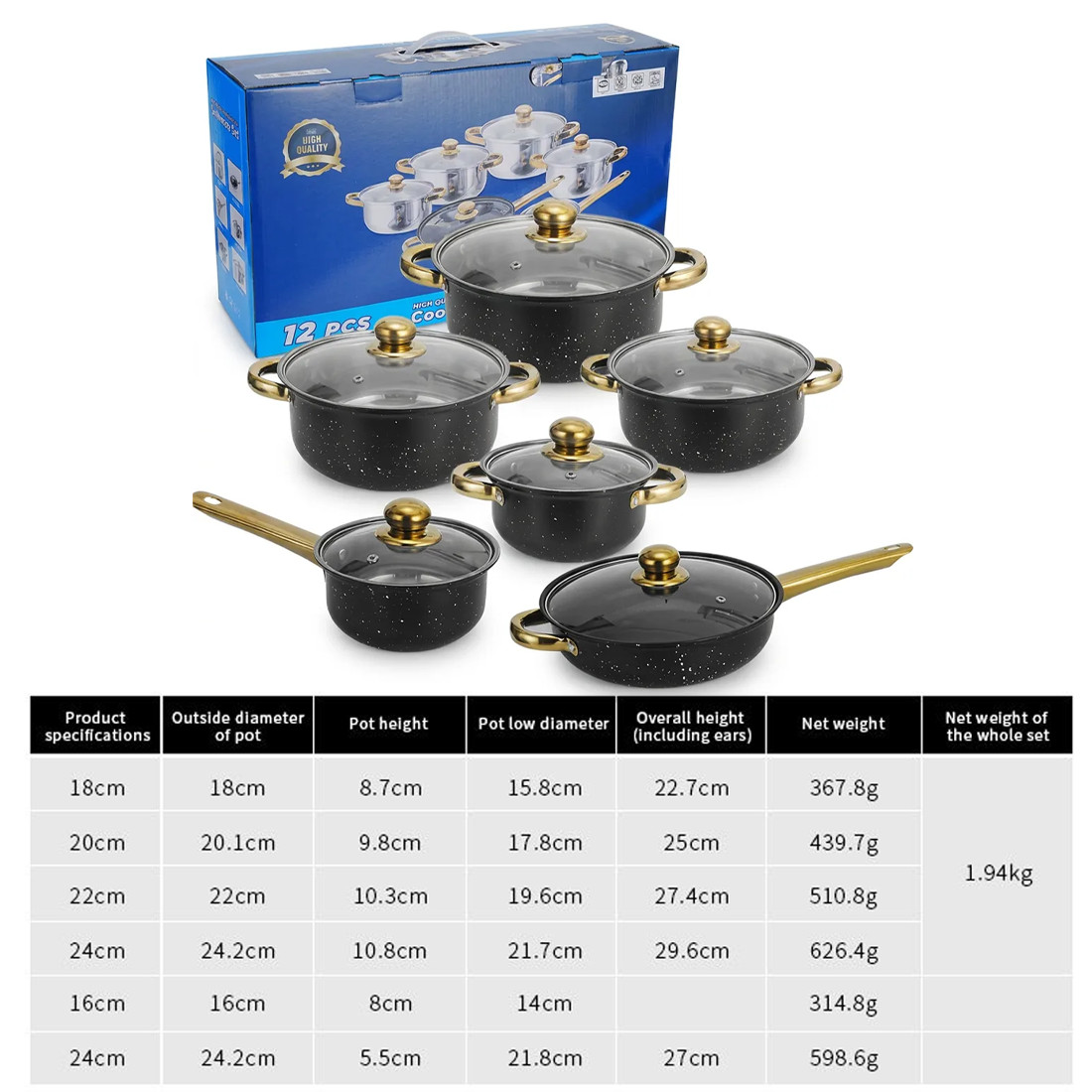 12PCS Induction Non Stick Stainless Steel Cookware Cooking Pot Pan With Lids Set photo 4