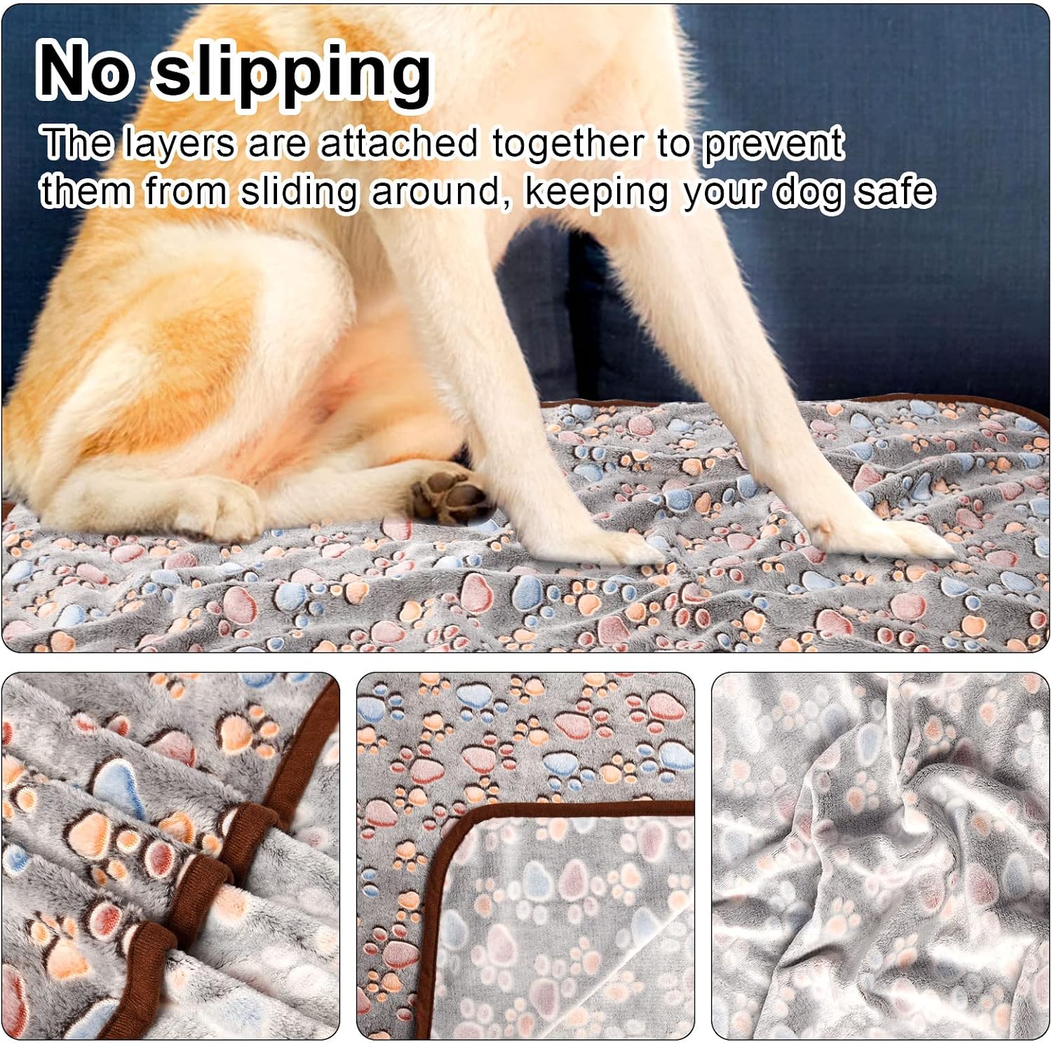 3 Pack Pet Blanket, Soft Plush Paw Print Dog Blanket Washable, Warm Fleece Cat Blanket For Large Medium Dogs, Sofa Couch Bed Cage Protector,23 X 16 In,30 X 20 In,41 X 31 In,47.2 X 39.3 In photo 2