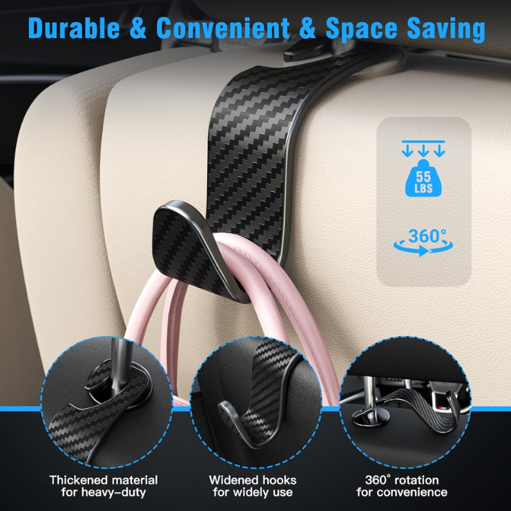 4-Pack Car Headrest Hooks Holds 55lbs Seat Storage Organizer For Bags photo 2