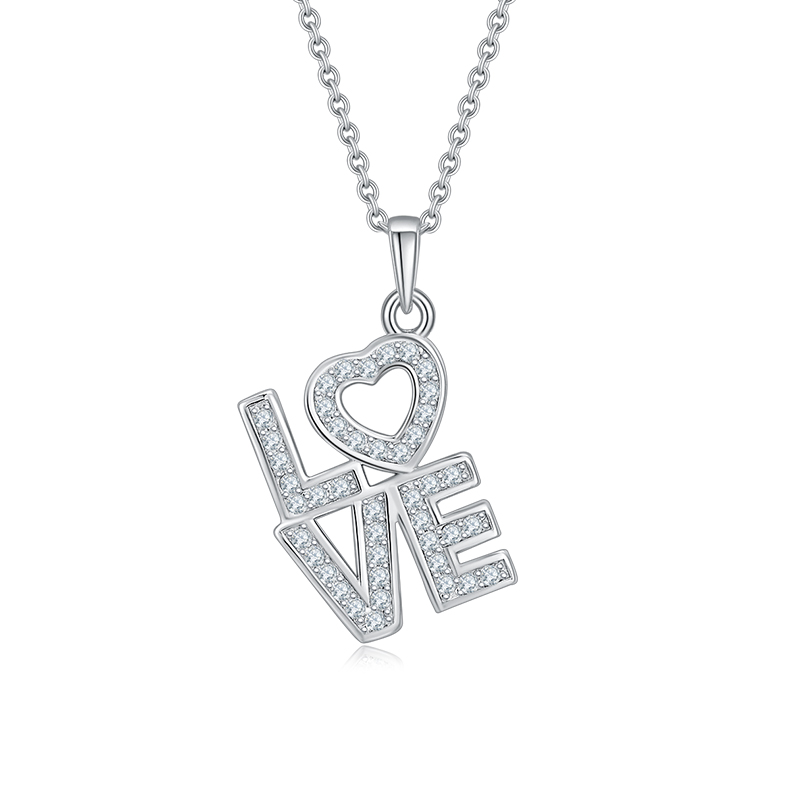 S925 Silver 1.7g Moissanite LOVE Necklace, Pave Heart Pendant, D VVS1, GRA Certified 42&3cm photo 1