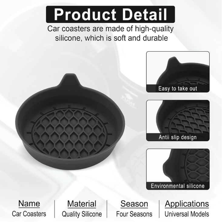 Car Cup Holder Coaster, Silicone Cup Holder Insert, Universal Non-Slip Cup Holders, Car Accessories Interior For Women And Man Interior Sets 4 Pack Black photo 4
