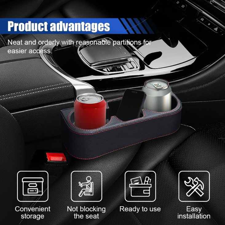 KITUREK Car Cup Holder, PU Leather Cover Auto Front Seat Organizer, Black photo 4
