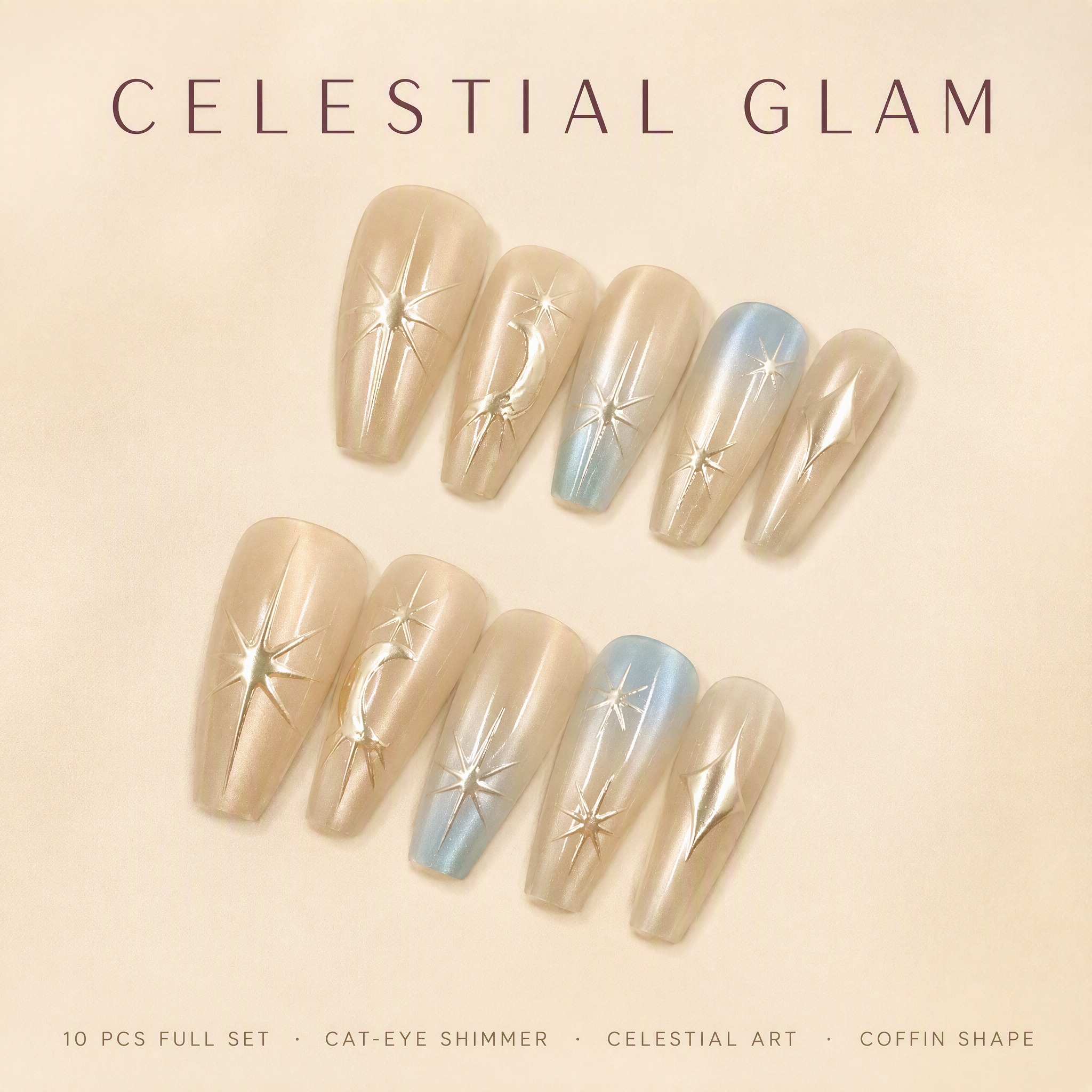 Celestial Cat-Eye Champagne Press-On Nails photo 1