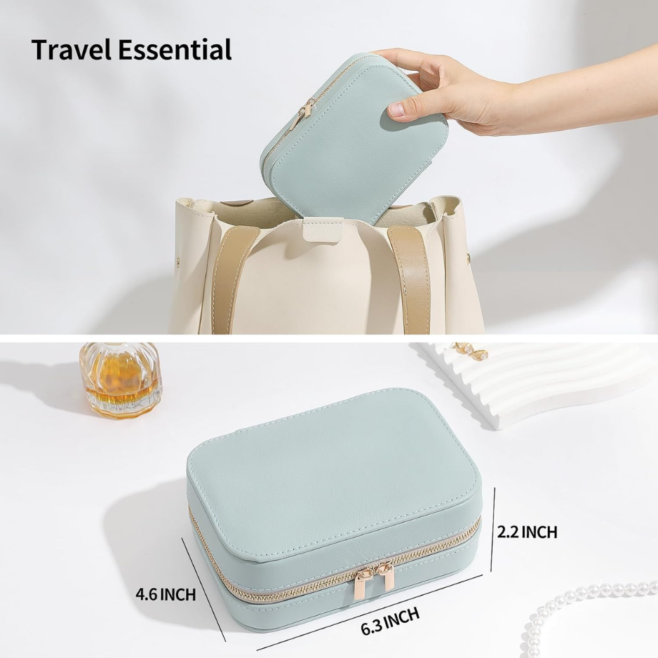 Genuine Leather Travel Jewelry Organizer Case With Mirror For Women, Small Mini Portable Jewelry Box For Ring Earrings Necklace Bracelet Luxury Gift For Women photo 5