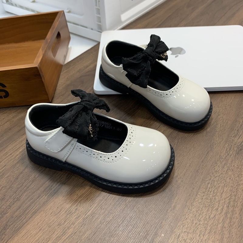2026 Spring New Kids Leather Shoes, Stylish Black Bow Princess Mary Jane Flat Shoes For Girls photo 2