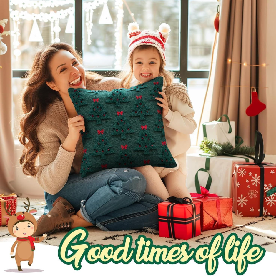 2Pcs Christmas Pillow Covers 18x18, 3D Jacquard Faux Fur Decor photo 5