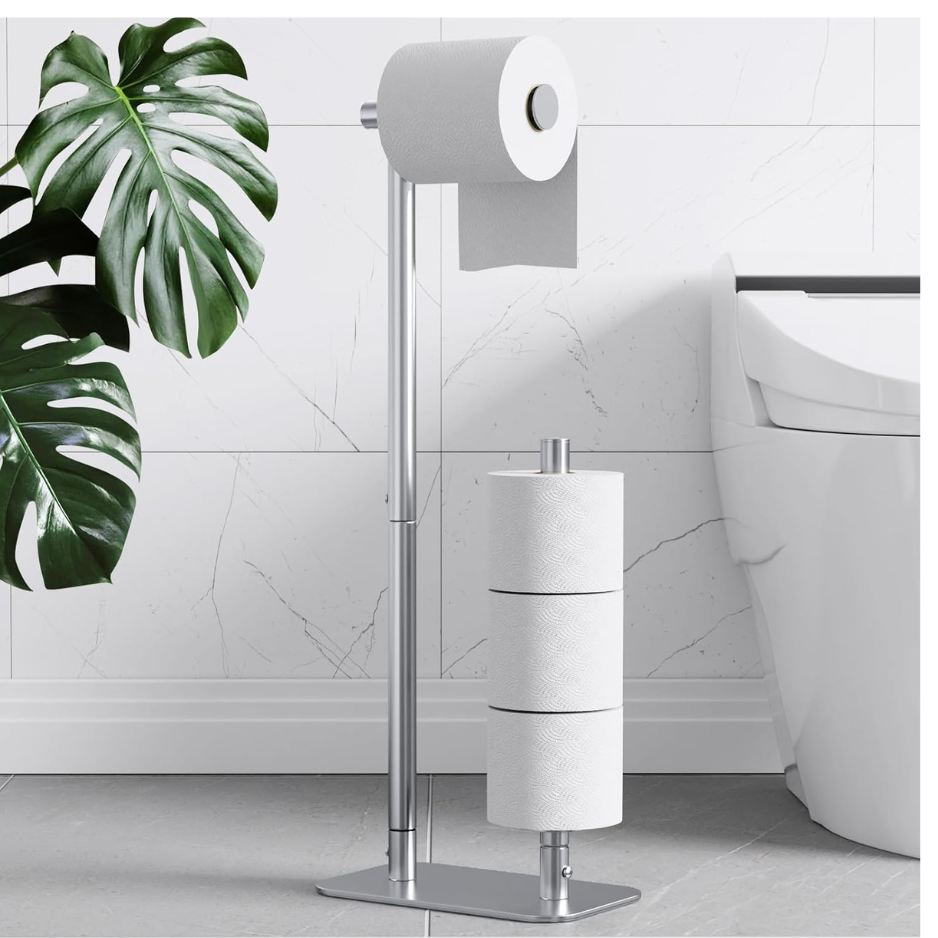 Kitsure Toilet Paper Holder Stand, Bathroom Storage, Medium, Silver photo 2