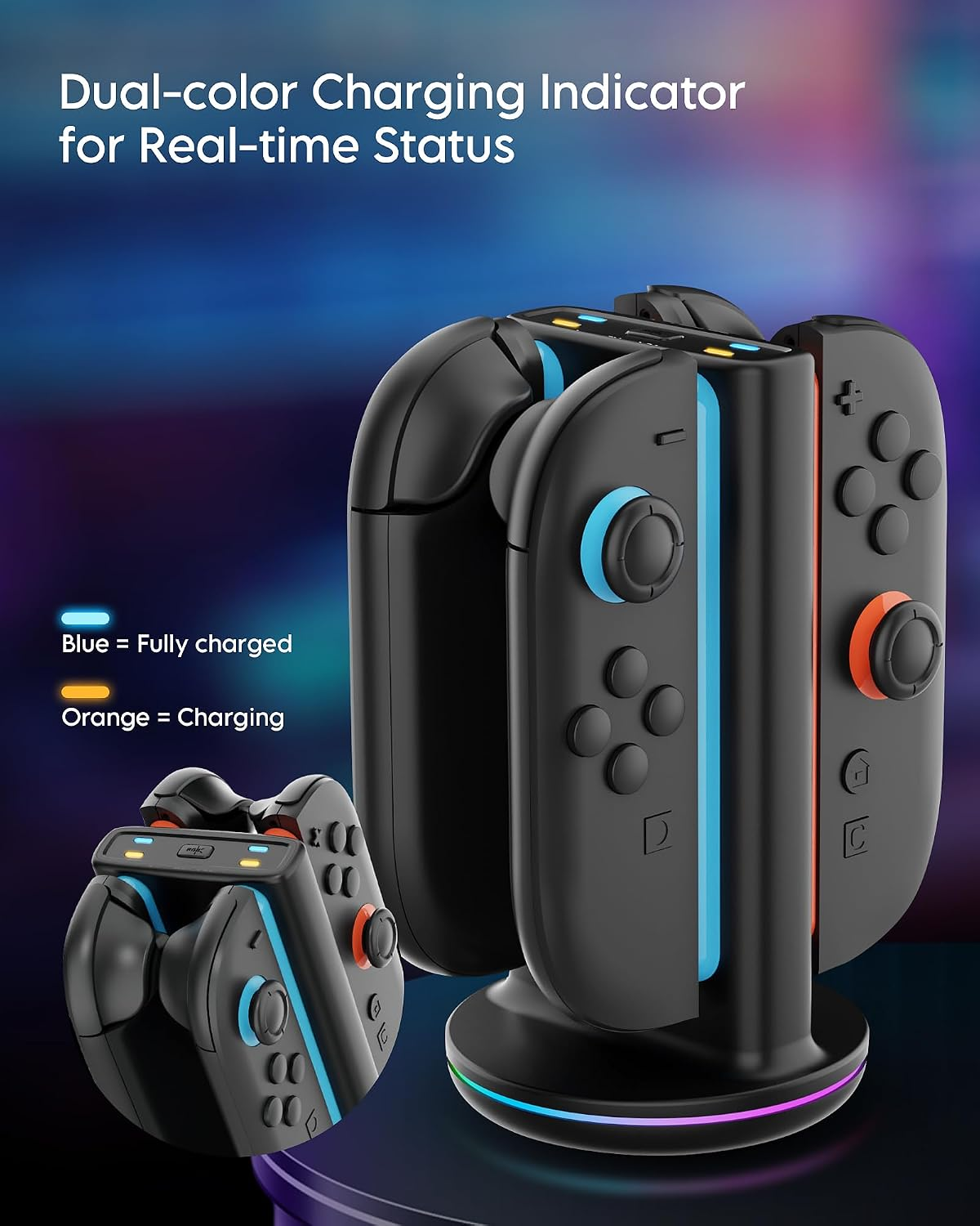 4 In 1 Charging Dock Dual-Direction Magnetic Fast Station With 9 RGB Light, Intelligent Protection For S Witch 2 Joy Con Controller Accessories, Black photo 4