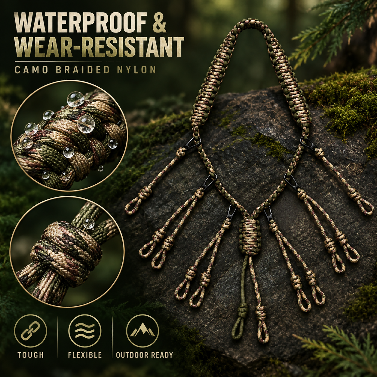 Seven Strand Nylon Durable Duck Call Lanyard Hand Braided Multi Loop Hunting Game Call Holder Duck Goose Waterfowl photo 6