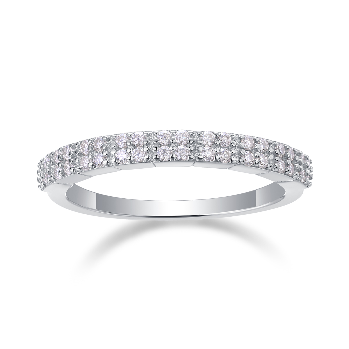 S925 Silver 2.1g Platinum Plated Moissanite Ring, 2.6mm 36pcs D VVS1 Half Eternity Band, GRA Certified US 5-9 photo 7