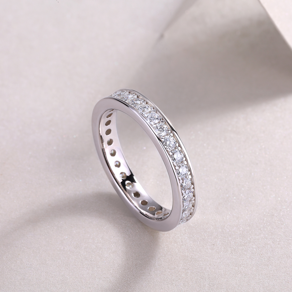 S925 Silver 3.4g Platinum Plated Moissanite Eternity Ring, 4.0mm 30 Stones D VVS1 Band, GRA Certified US 5-9 photo 4