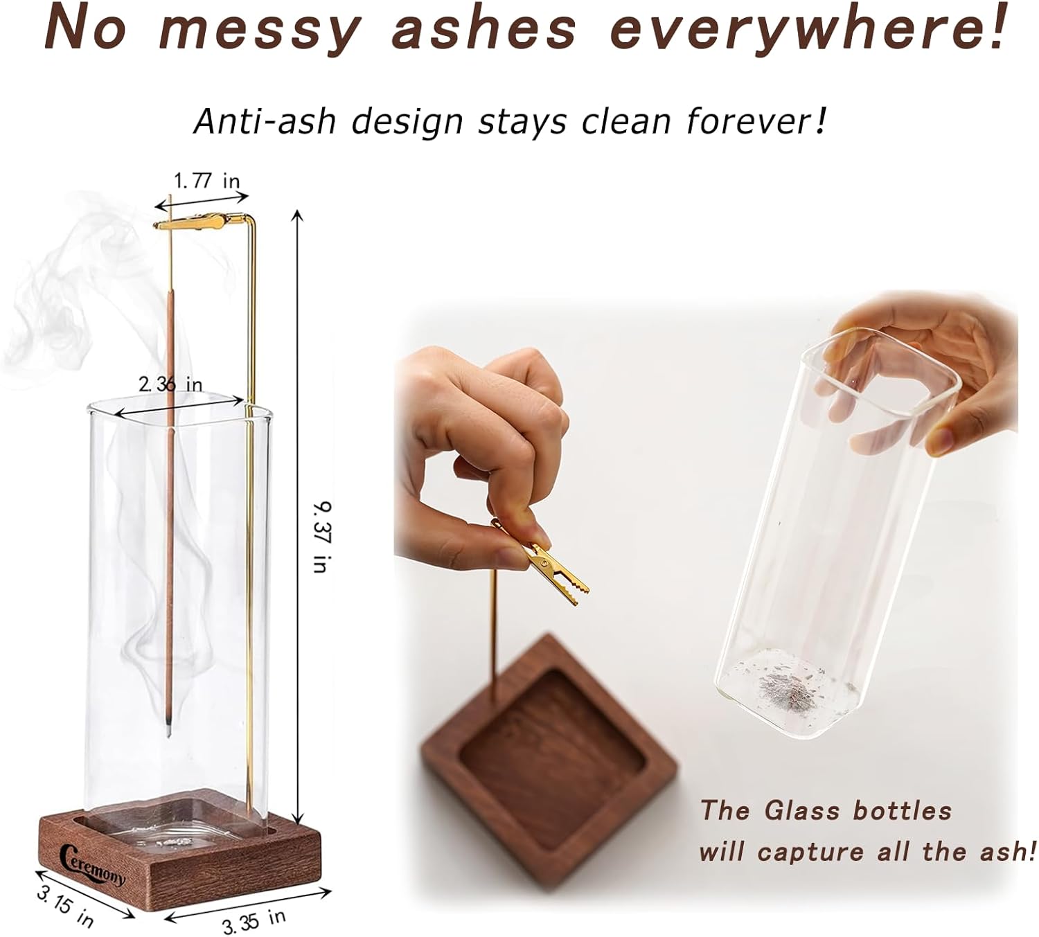 Wooden Incense Holder With Glass Ash Catcher Square Incense Burner Stand For Home Meditation Relaxation And Decorative Use photo 6