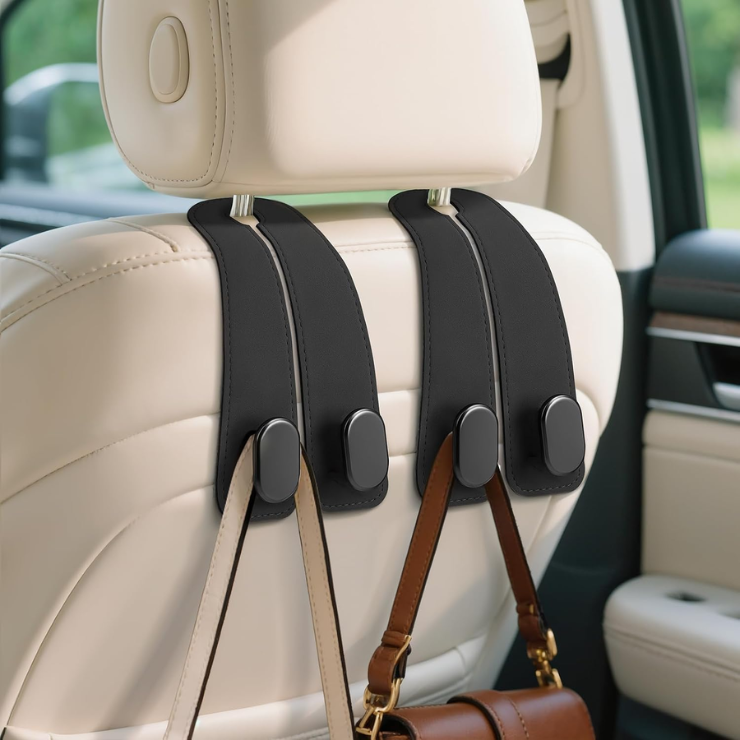 Car Seat Headrest Hooks, 2PCS Universal Car Purse Hook Leather Car Bag Hook photo 1
