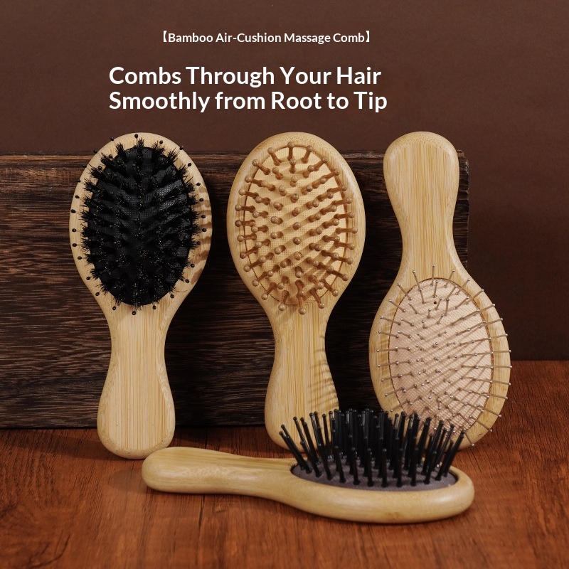 Factory Wholesale Bamboo Scalp Health Massage Air Cushion Comb Steel Needle Nylon Comb Tooth Smooth Hair Compact Portable Air Bag Comb photo 1