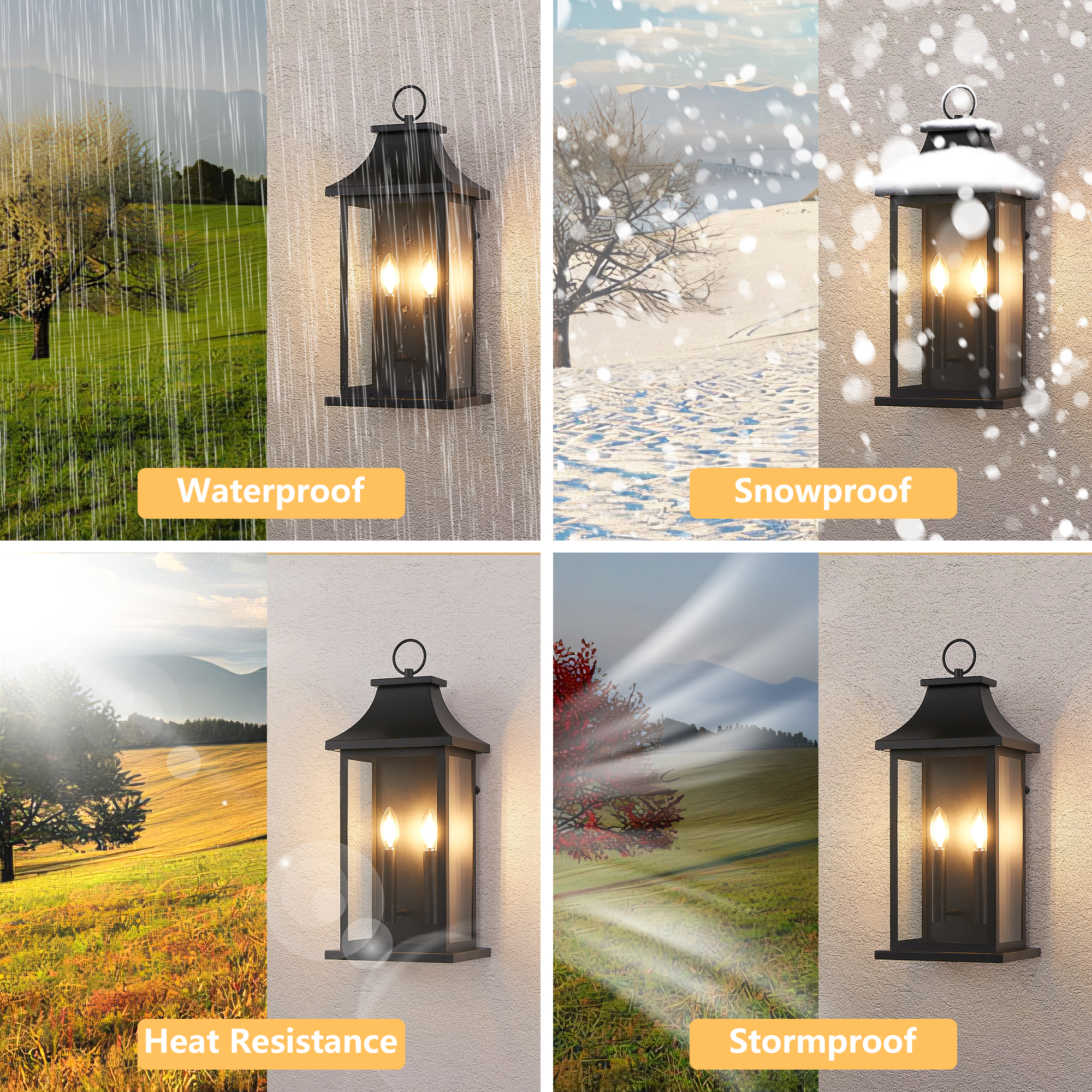 2-Pack Dusk to Dawn Outdoor Wall Lantern 2-Light, 22.2" Large Outside Wall Sconce, Modern Black Wall Light Fixture with Glass, Waterproof Exterior Lamp for House, Porch, Garage photo 6