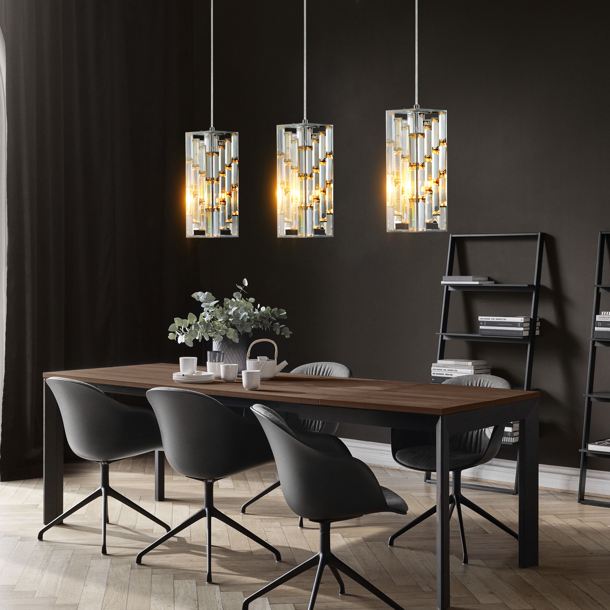 4" Modern Crystal Pendant Light - 3 Pack, Adjustable Hanging Ceiling Lamp with Crystal Prism Design for Dining Room, Kitchen Island, and Living Room -Chrome Finish photo 2