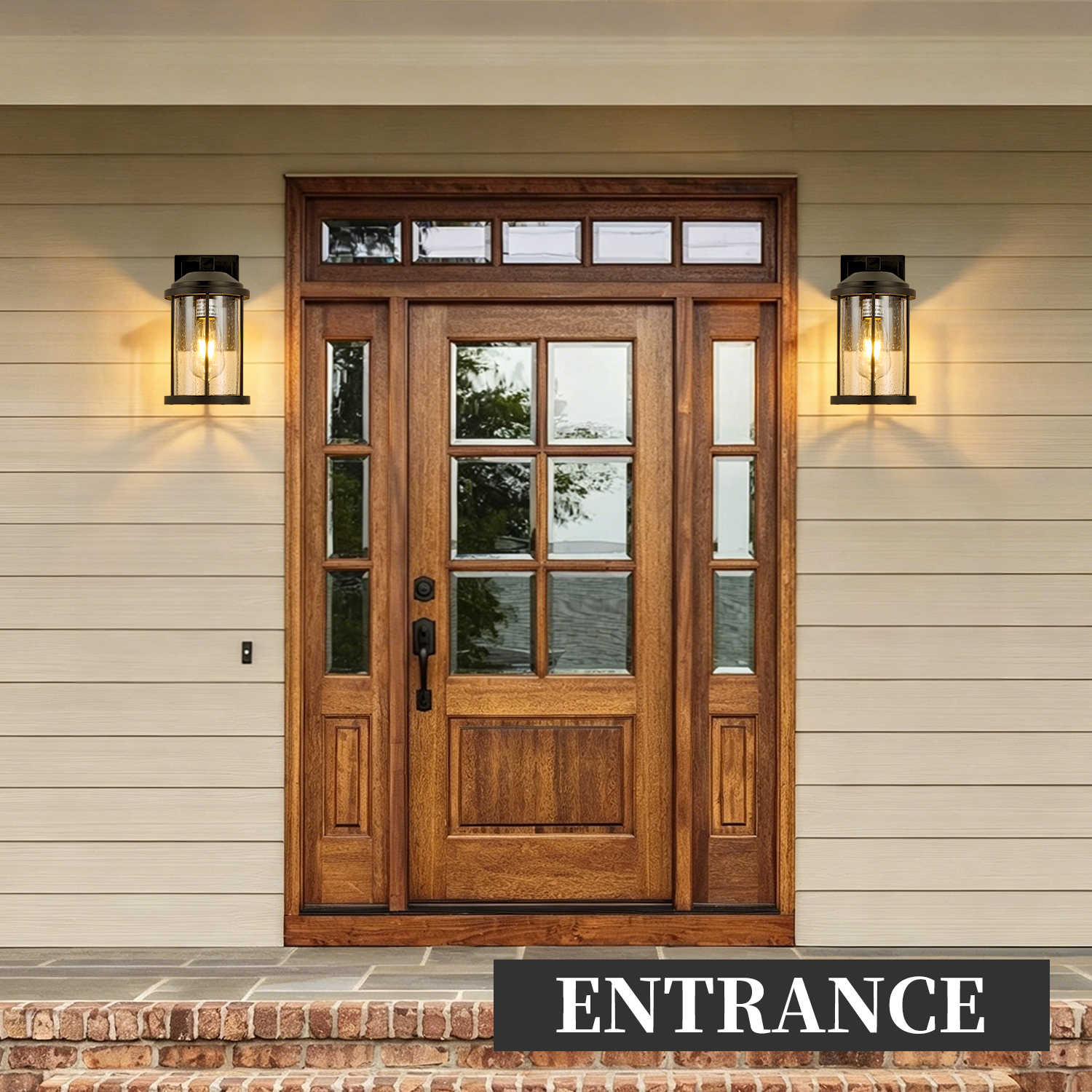Outdoor Wall Sconces 2 Pack, Exterior Light Lantern Fixtures, Porch Light Lamps Outdoor Wall Mounted in Black Finish with Seeded Glass for House, Garage, Patio, Yard, Garden photo 7