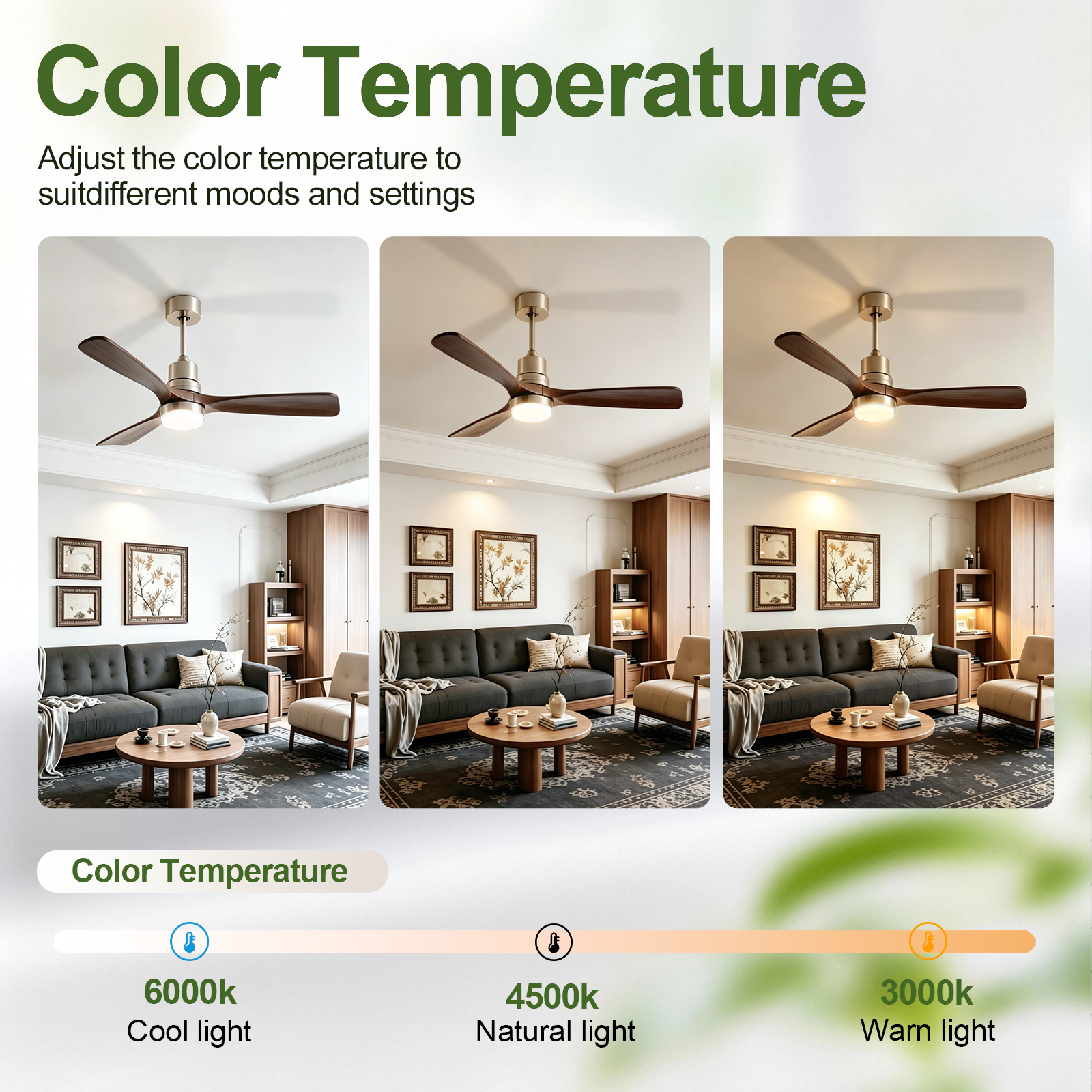 52 Inch Brushed Nickel Ceiling Fans with Lights and Remote Control, Modern Ceiling Fan Light, 3 Blades, 6 Speed DC Motor, Indoor Outdoor Ceiling Fan for Farmhouse,Bedroom photo 5