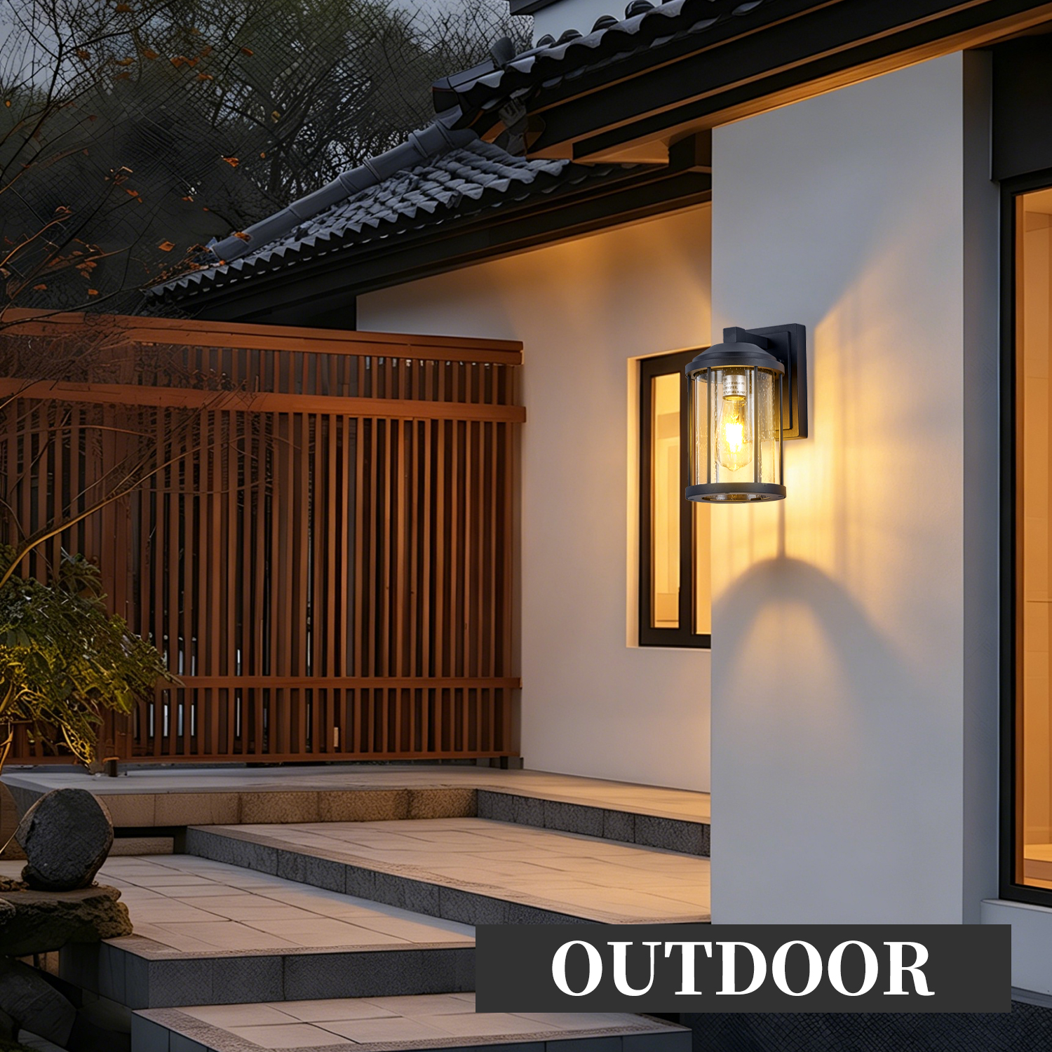 Outdoor Wall Sconces 2 Pack, Exterior Light Lantern Fixtures, Porch Light Lamps Outdoor Wall Mounted in Black Finish with Seeded Glass for House, Garage, Patio, Yard, Garden photo 3