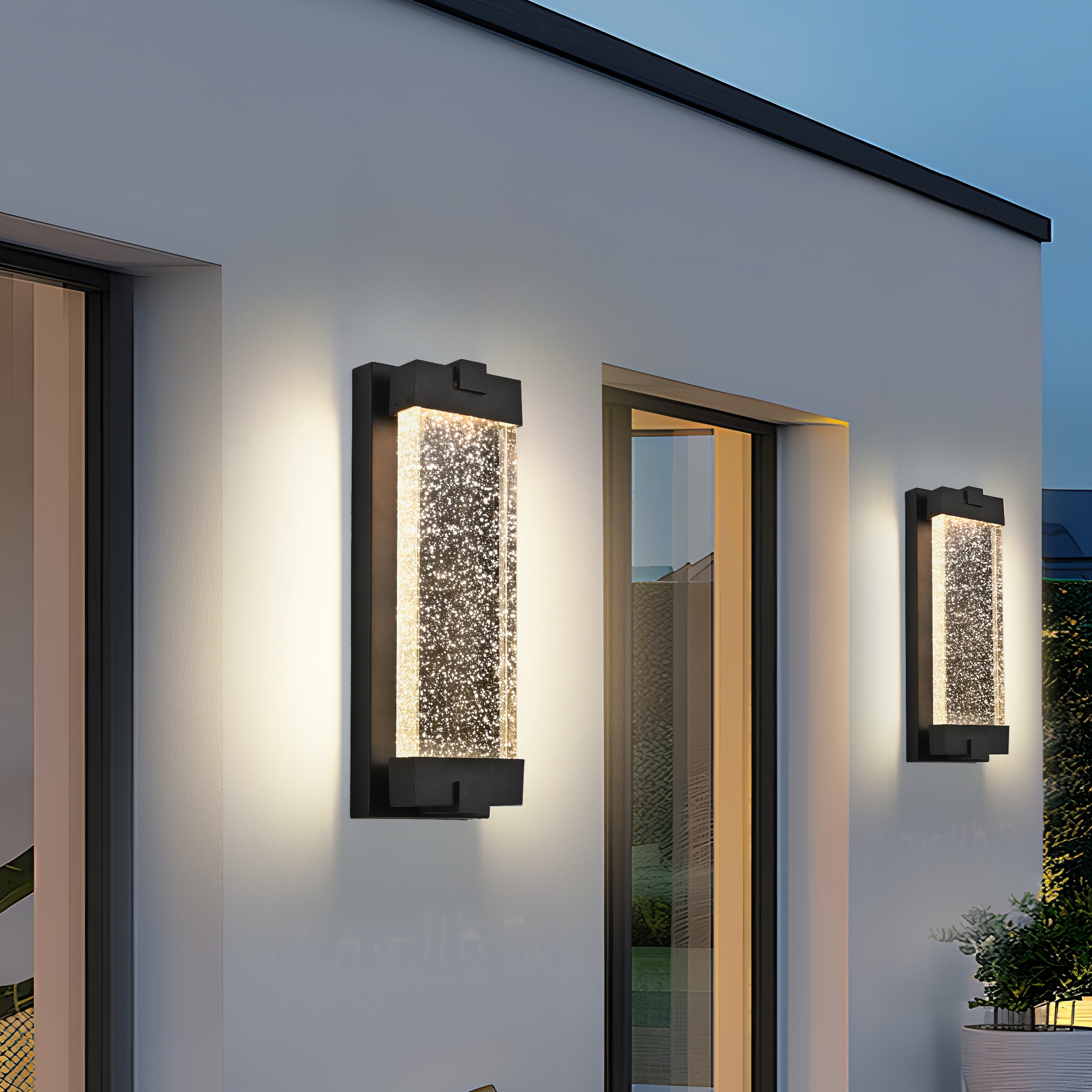 19"(H) Black Aluminum Finish Outdoor Wall Light with Bubble Crystal Glass, LED Light Source, 3000K Warm Light, Weatherproof Exterior Sconce for Patio, Porch, or Garage (1-pack) photo 8