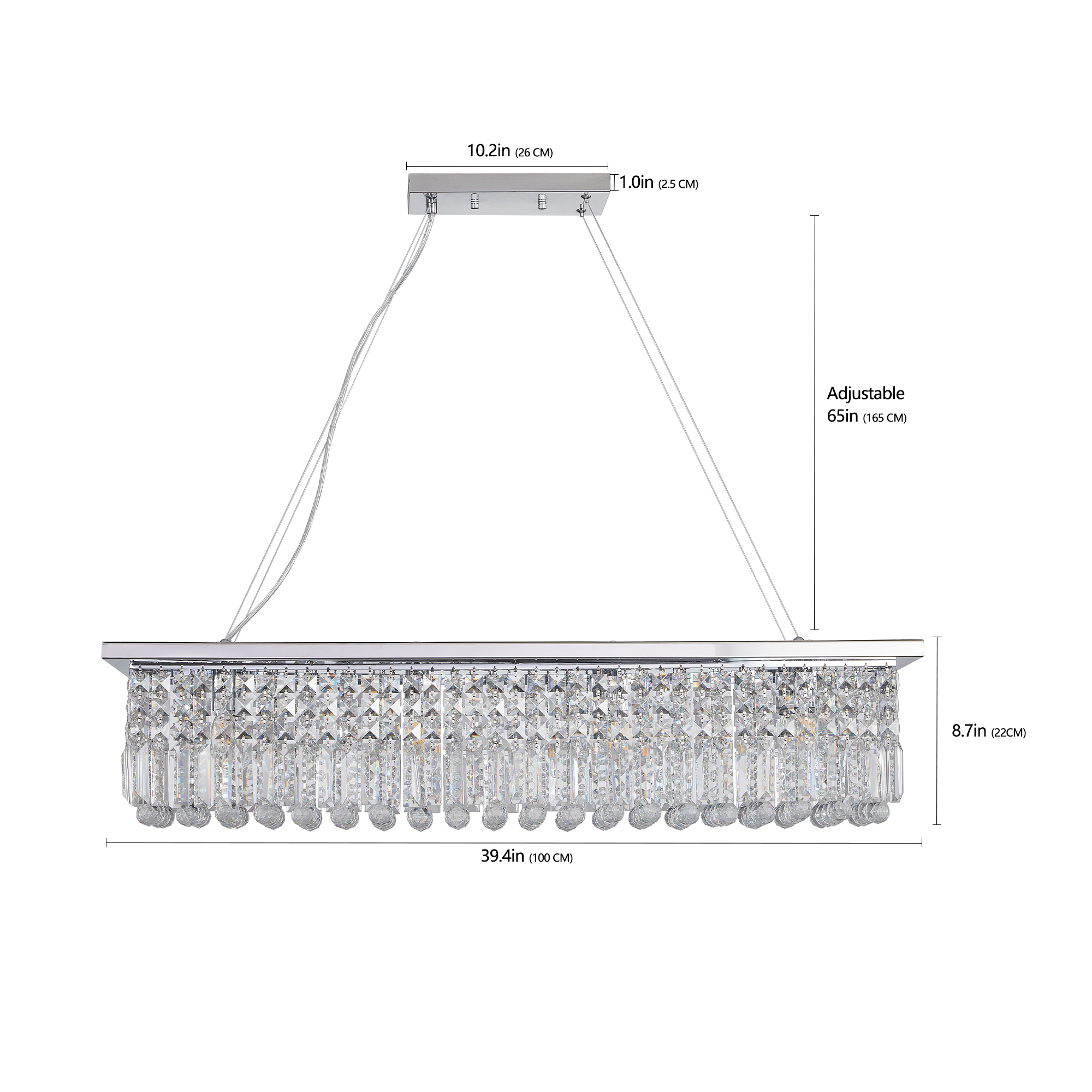 Modern Crystal Chandelier for Dining Room 8-Light White Rectangle Raindrop Chandelier Contemporary Rectangular Pendant Light Fixture for Kitchen Island Bar L39.4'' x W9.8'' x H8.7'(Bulb Not Included) photo 5