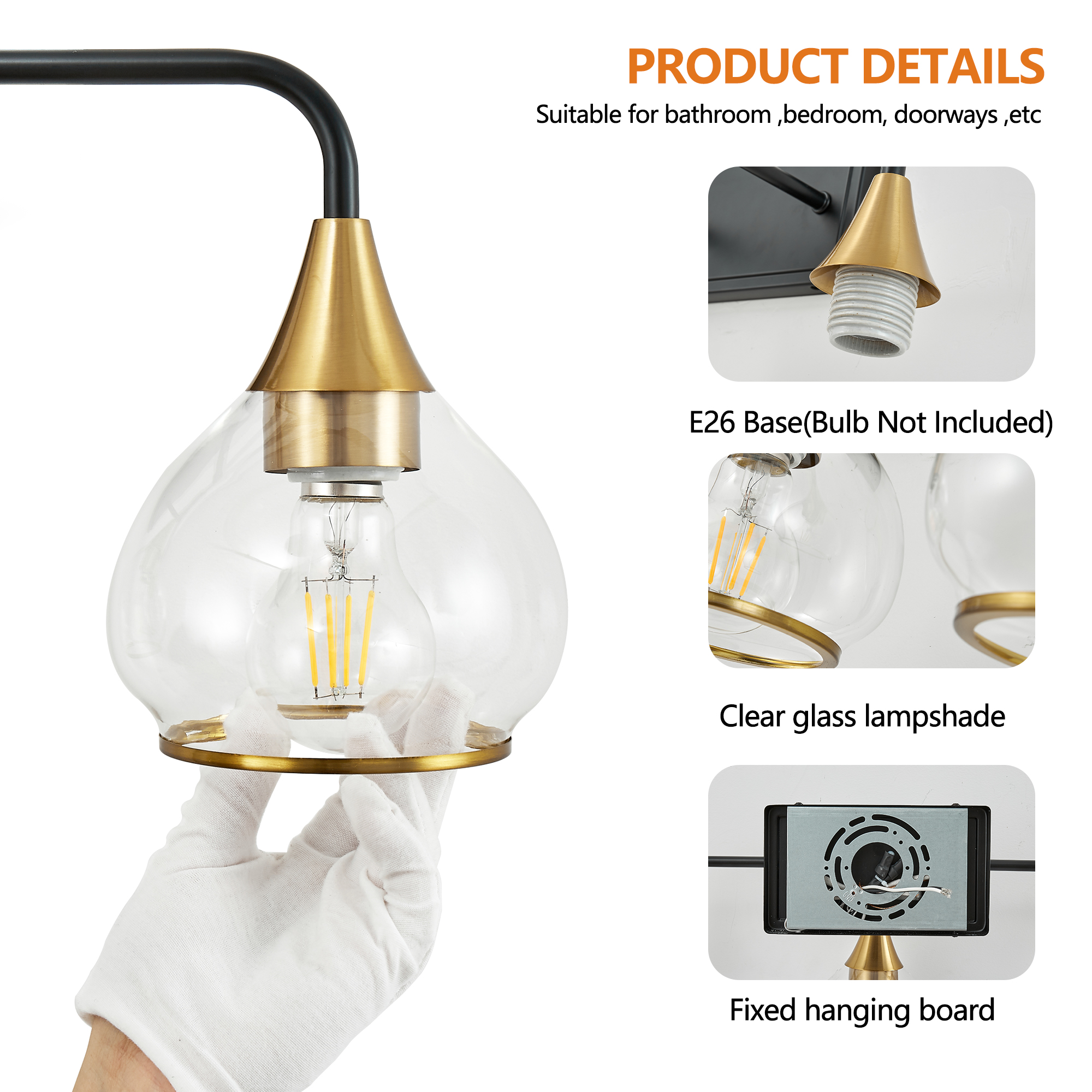 48" Modern 6-Light Vanity Wall Sconce - Black and Gold Bathroom Light Fixture with Clear Glass Shades, Industrial Wall Mounted Lamp for Mirror, Vanity, and Living Spaces (Bulb Not Included) photo 6