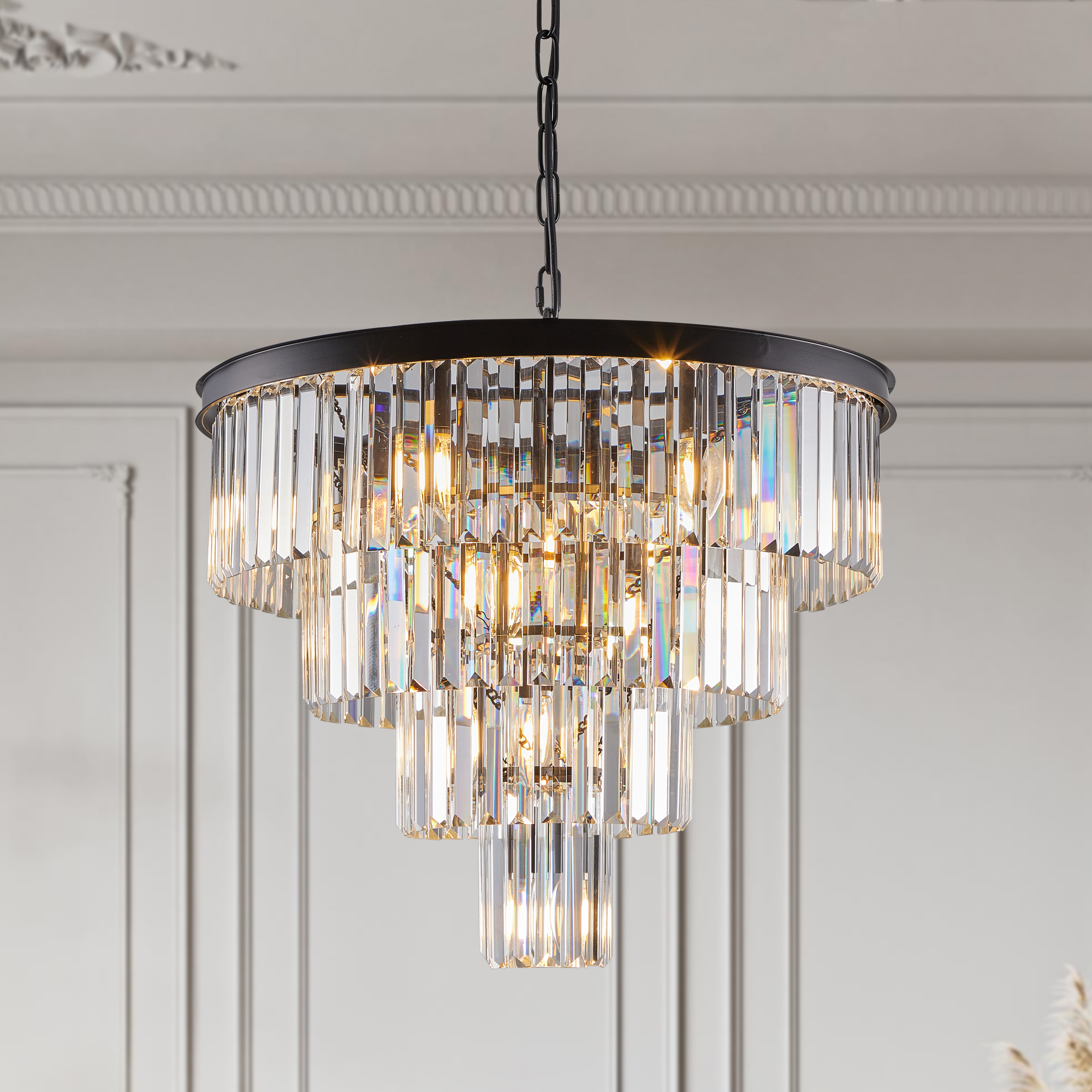 (Same as W1340P188542/L5007-600-B) 24" Contemporary Crystal Modern Chandeliers Crystal Ceiling Chandelier 4 Tier Black Chandelier Lighting for Dining Room Living Room Bedroom (Bulbs Not included) photo 1