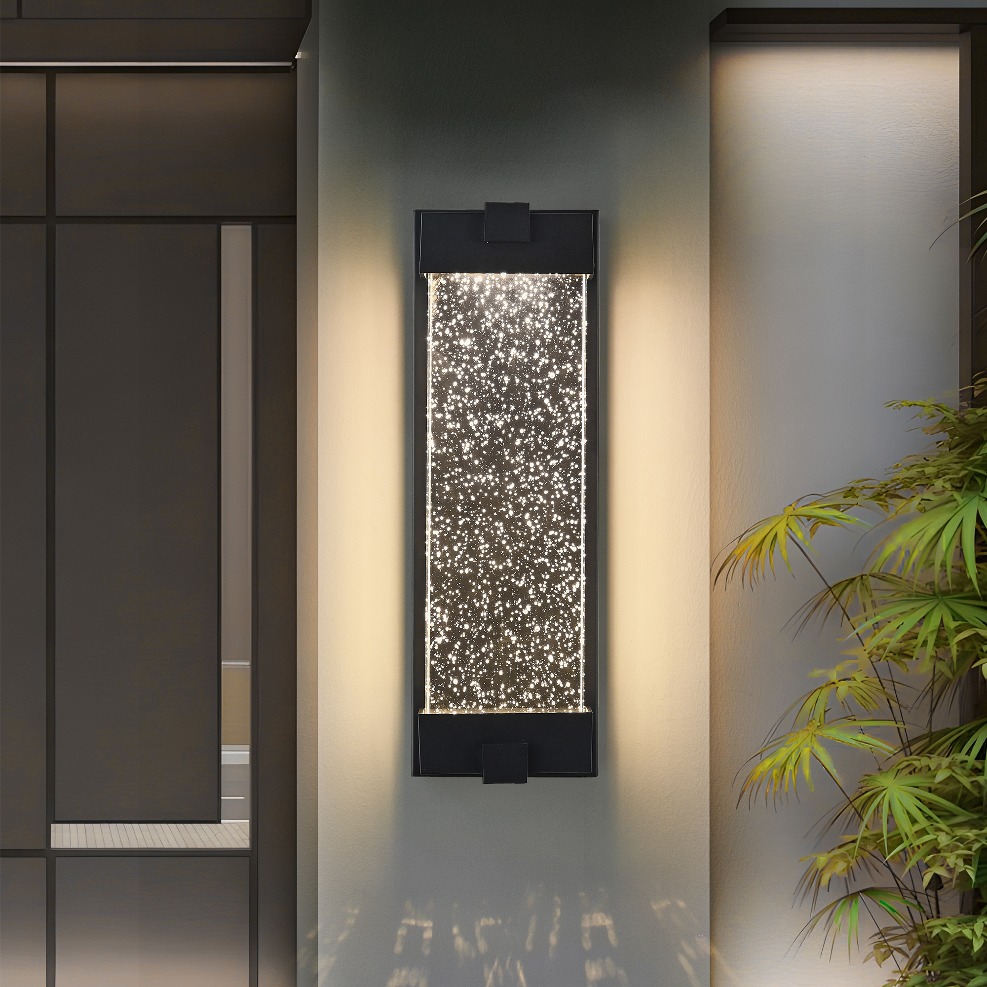 19"(H) Black Aluminum Finish Outdoor Wall Light with Bubble Crystal Glass, LED Light Source, 3000K Warm Light, Weatherproof Exterior Sconce for Patio, Porch, or Garage (1-pack) photo 3