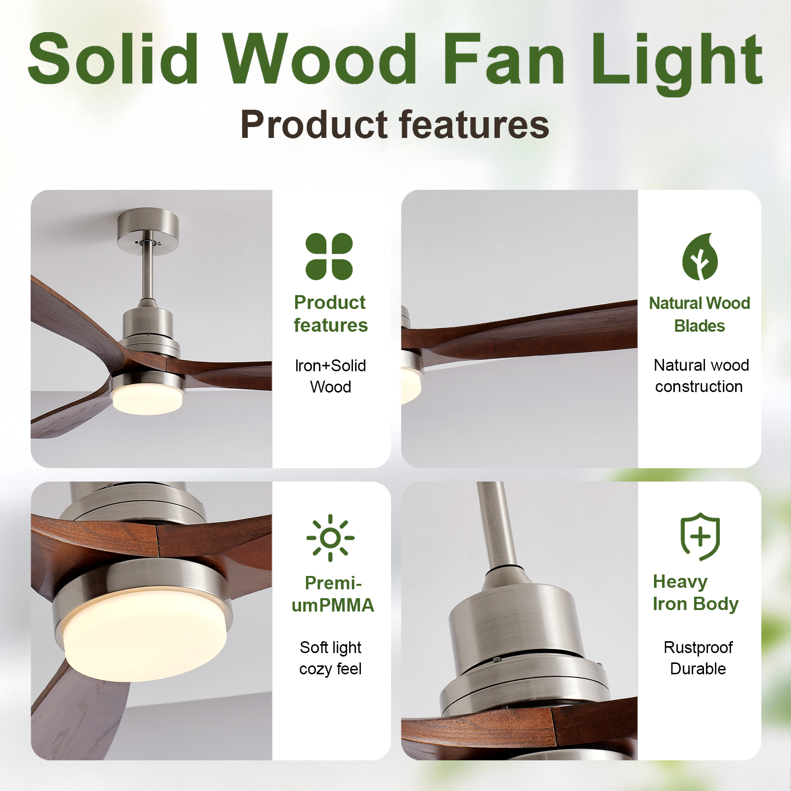 52 Inch Brushed Nickel Ceiling Fans with Lights and Remote Control, Modern Ceiling Fan Light, 3 Blades, 6 Speed DC Motor, Indoor Outdoor Ceiling Fan for Farmhouse,Bedroom photo 6