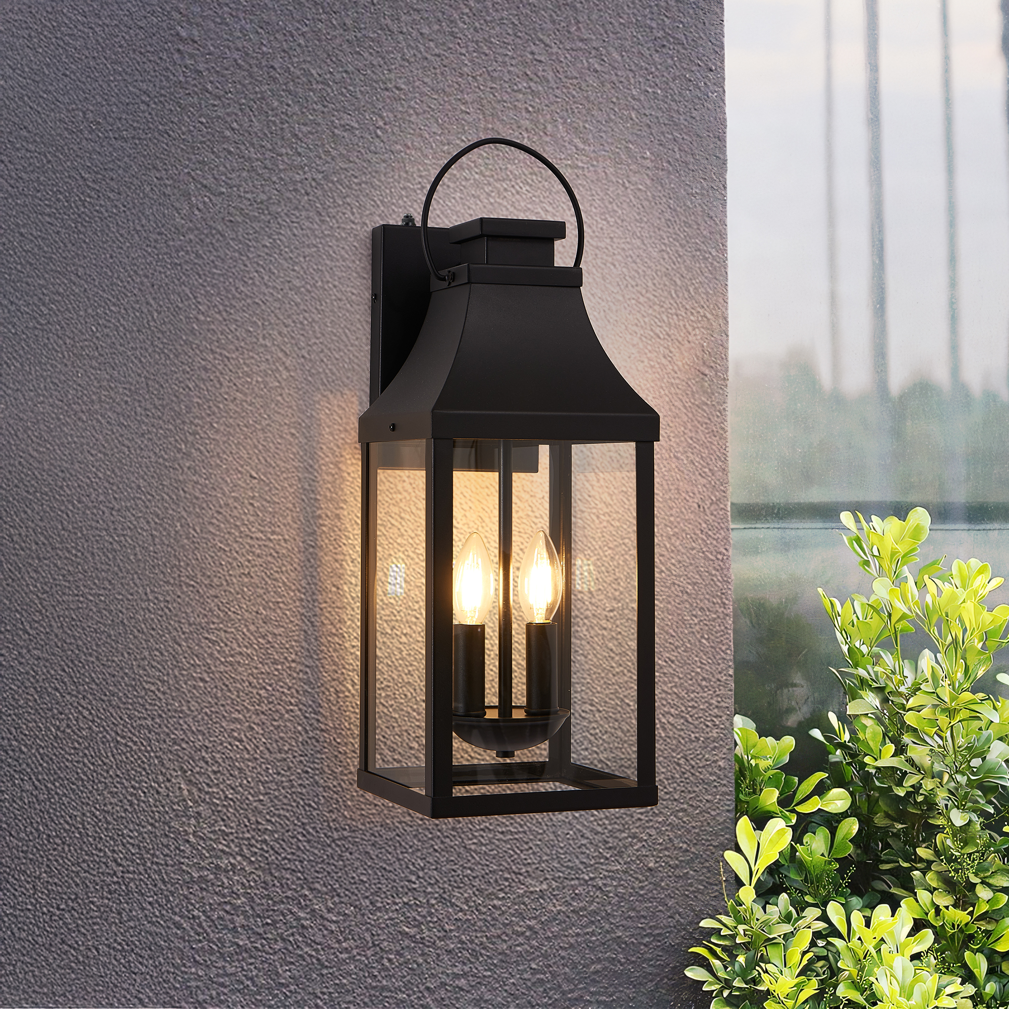 20'' Dusk to Dawn Outdoor Wall Light, Large Black Outdoor Porch Light Waterproof Patio Lanterns, Exterior Wall Mount Lighting Fixtures, 2-Light Outside Garage Sconces for House Front, 1-Pack photo 5