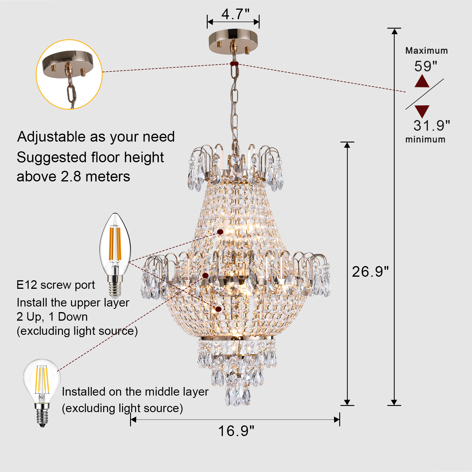 (Same as W1340102270/L5003) Gold Crystal Chandeliers,Large Contemporary Luxury Ceiling Lighting for Living Room Dining Room Bedroom Hallway photo 4