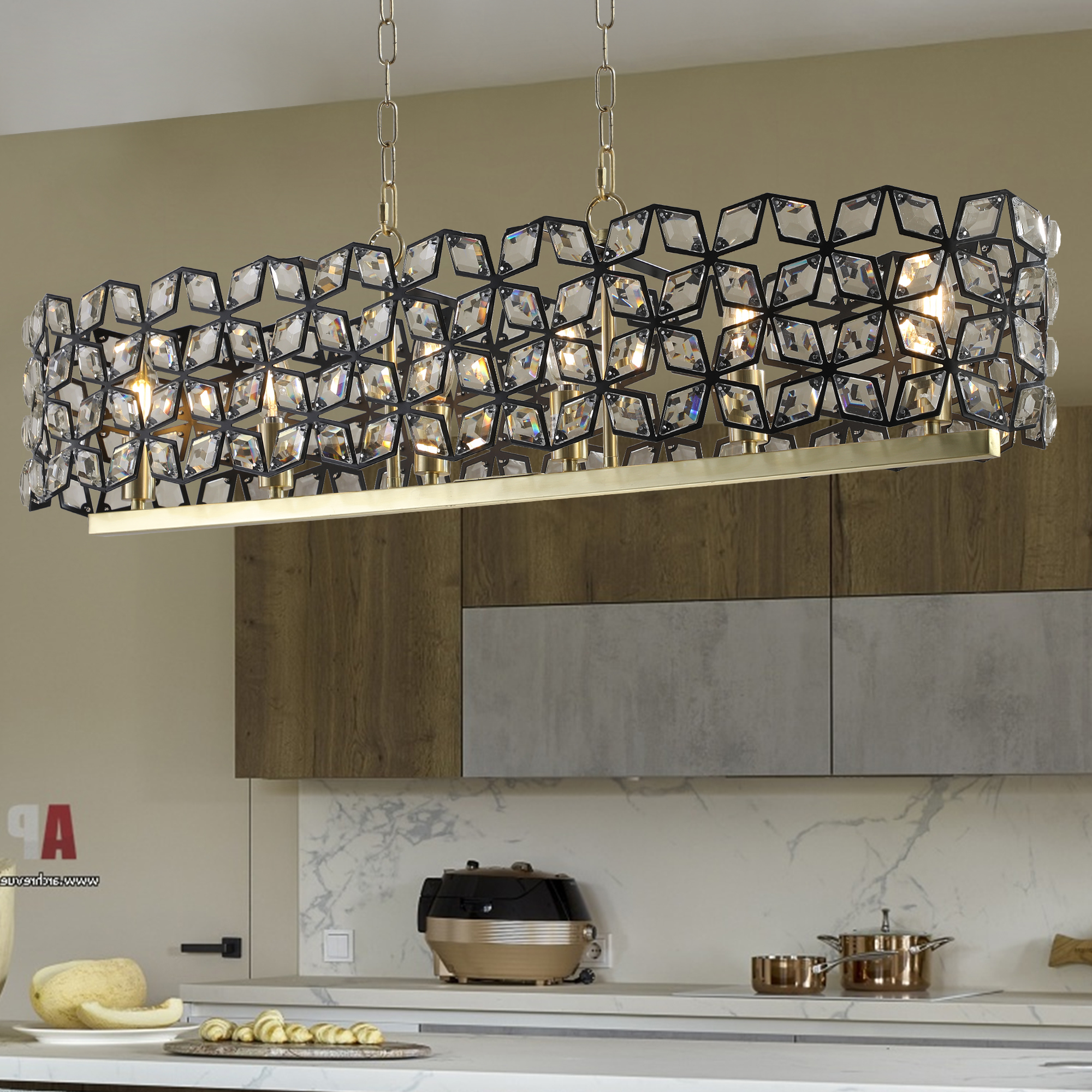 39" Contemporary Crystal and BlackGold Pendant Chandelier – Geometric Modern Light Fixture for Dining Room, Kitchen, or Living Room (Bulb Not Included) photo 6