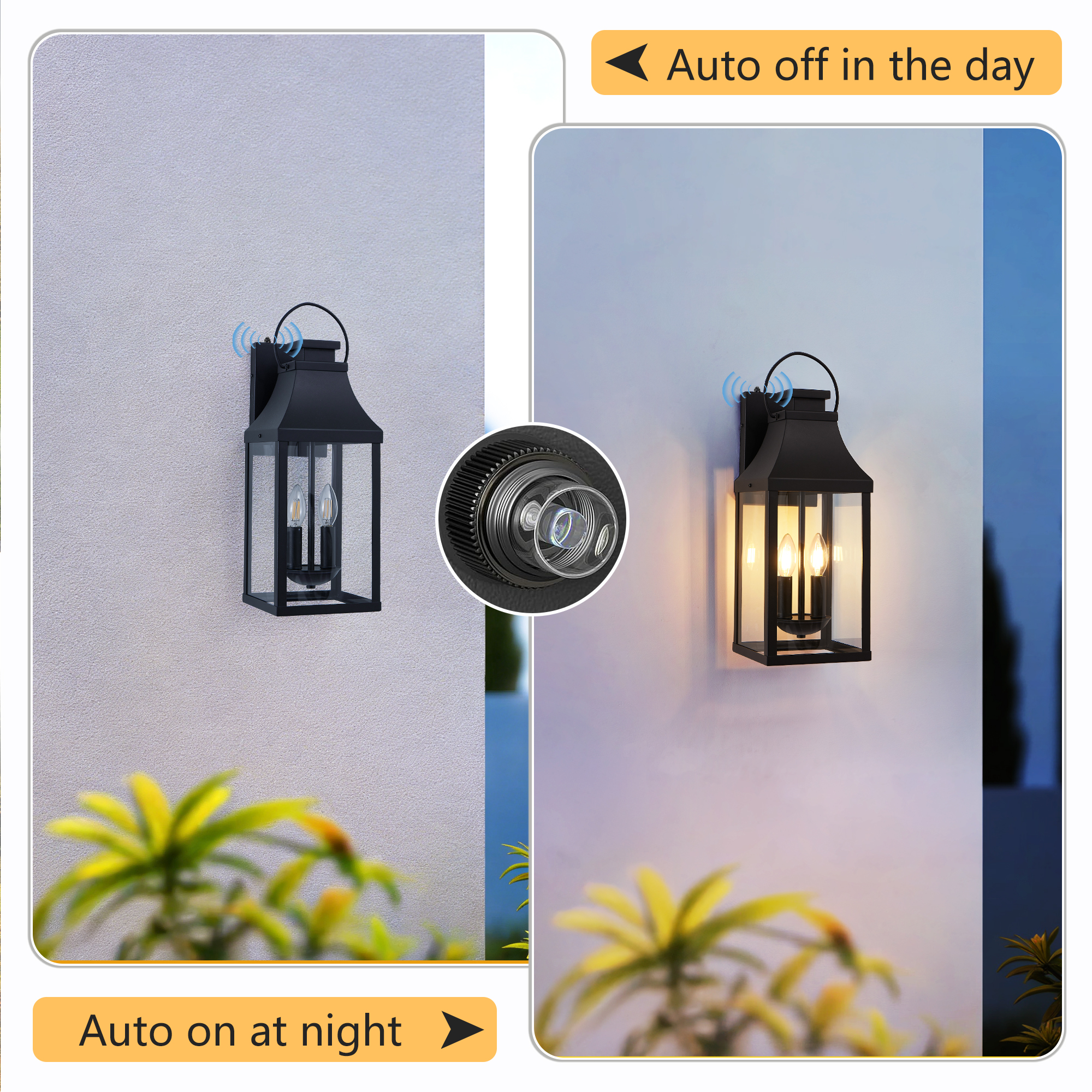 20'' Dusk to Dawn Outdoor Wall Light, Large Black Outdoor Porch Light Waterproof Patio Lanterns, Exterior Wall Mount Lighting Fixtures, 2-Light Outside Garage Sconces for House Front, 1-Pack photo 3