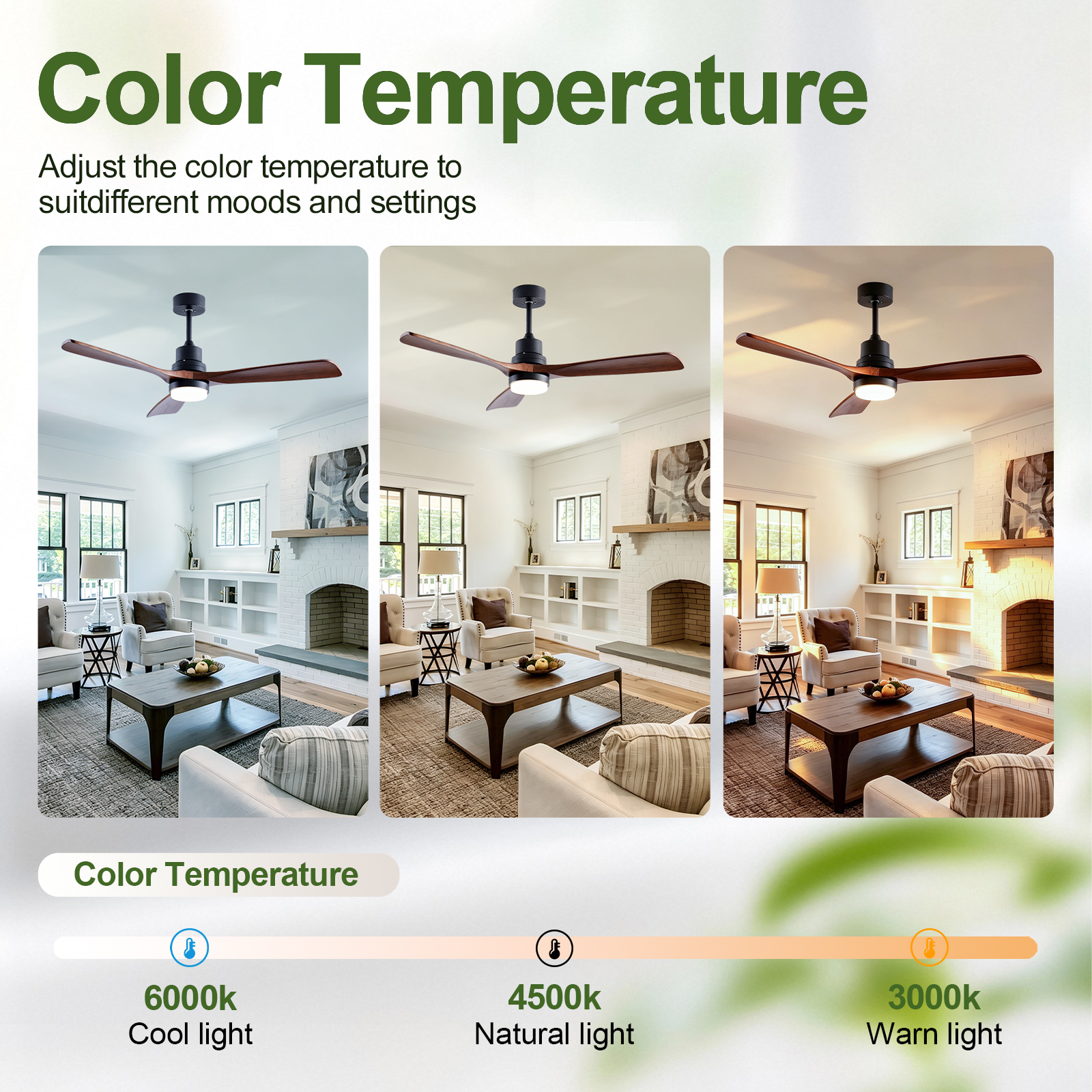 52" Wooden Ceiling Fans with Lighted Remote Control, Indoor Outdoor Wooden Ceiling Fan, Outdoor Modern Ceiling Fan with 3 Fan Blades for Patio, Living Room, Farmhouse, etc (Black + Walnut) photo 7