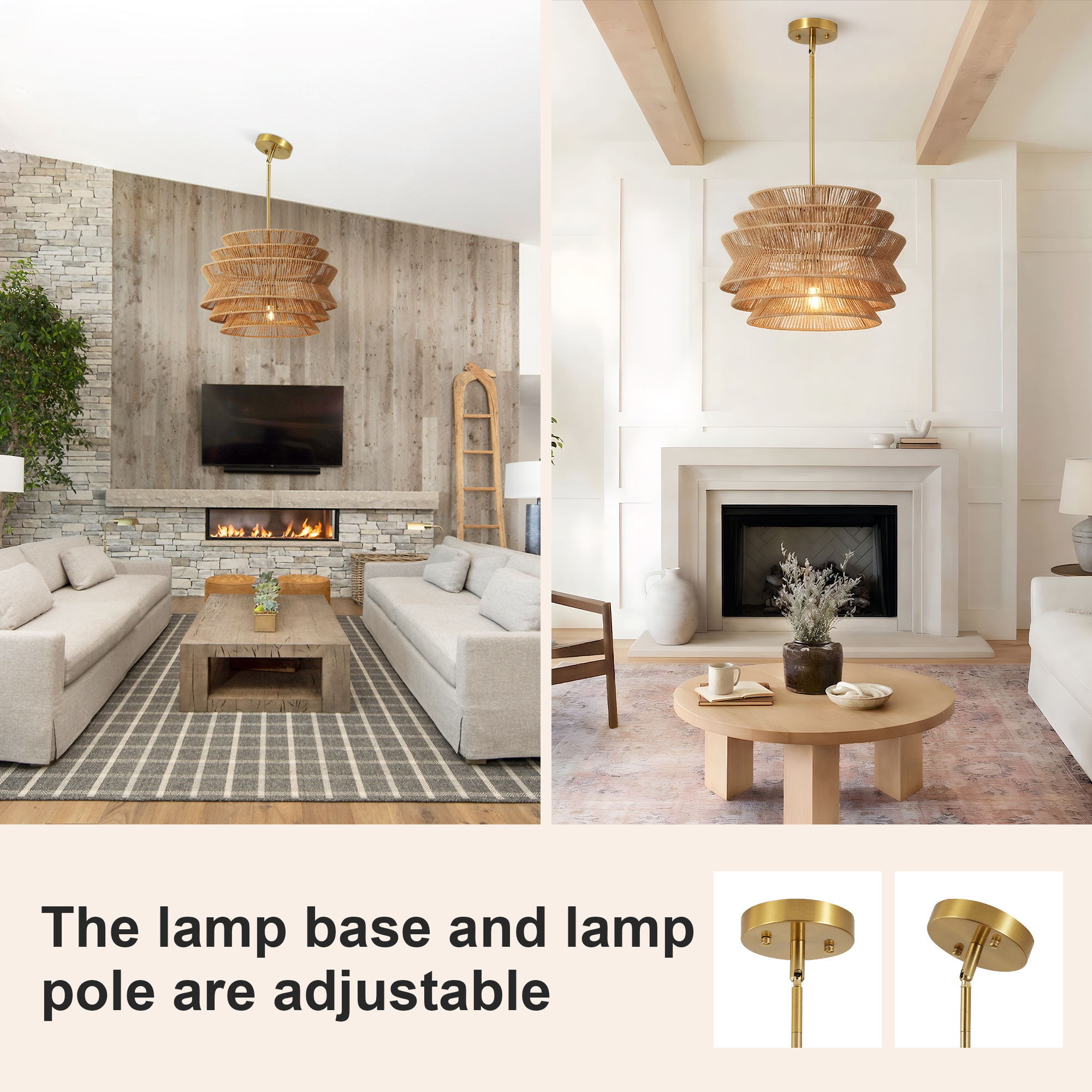 17.3" Rattan Pendant Light,Hand-Woven Rustic Wicker Hanging Light Seagrass Ceiling Chandelier,Water Plants Rattan Chandelier for Dining Living Bedroom Kitchen Farmhouse photo 2
