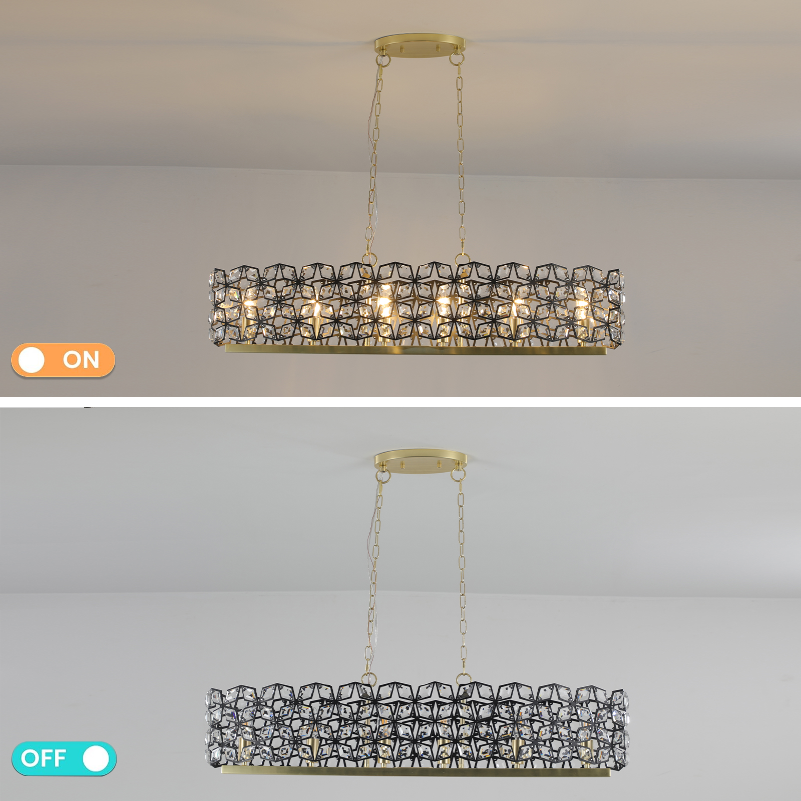 39" Contemporary Crystal and BlackGold Pendant Chandelier – Geometric Modern Light Fixture for Dining Room, Kitchen, or Living Room (Bulb Not Included) photo 8