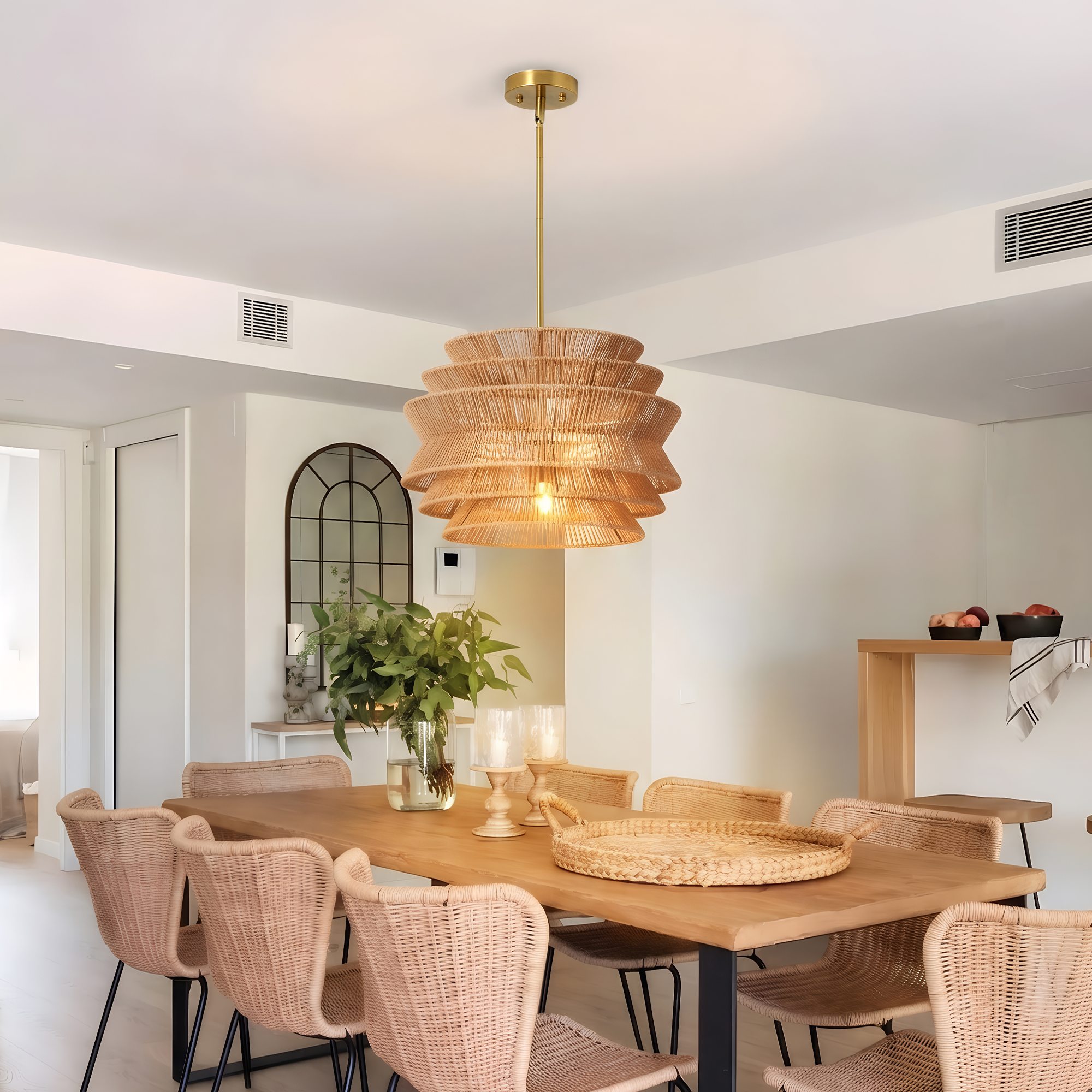 17.3" Rattan Pendant Light,Hand-Woven Rustic Wicker Hanging Light Seagrass Ceiling Chandelier,Water Plants Rattan Chandelier for Dining Living Bedroom Kitchen Farmhouse photo 4